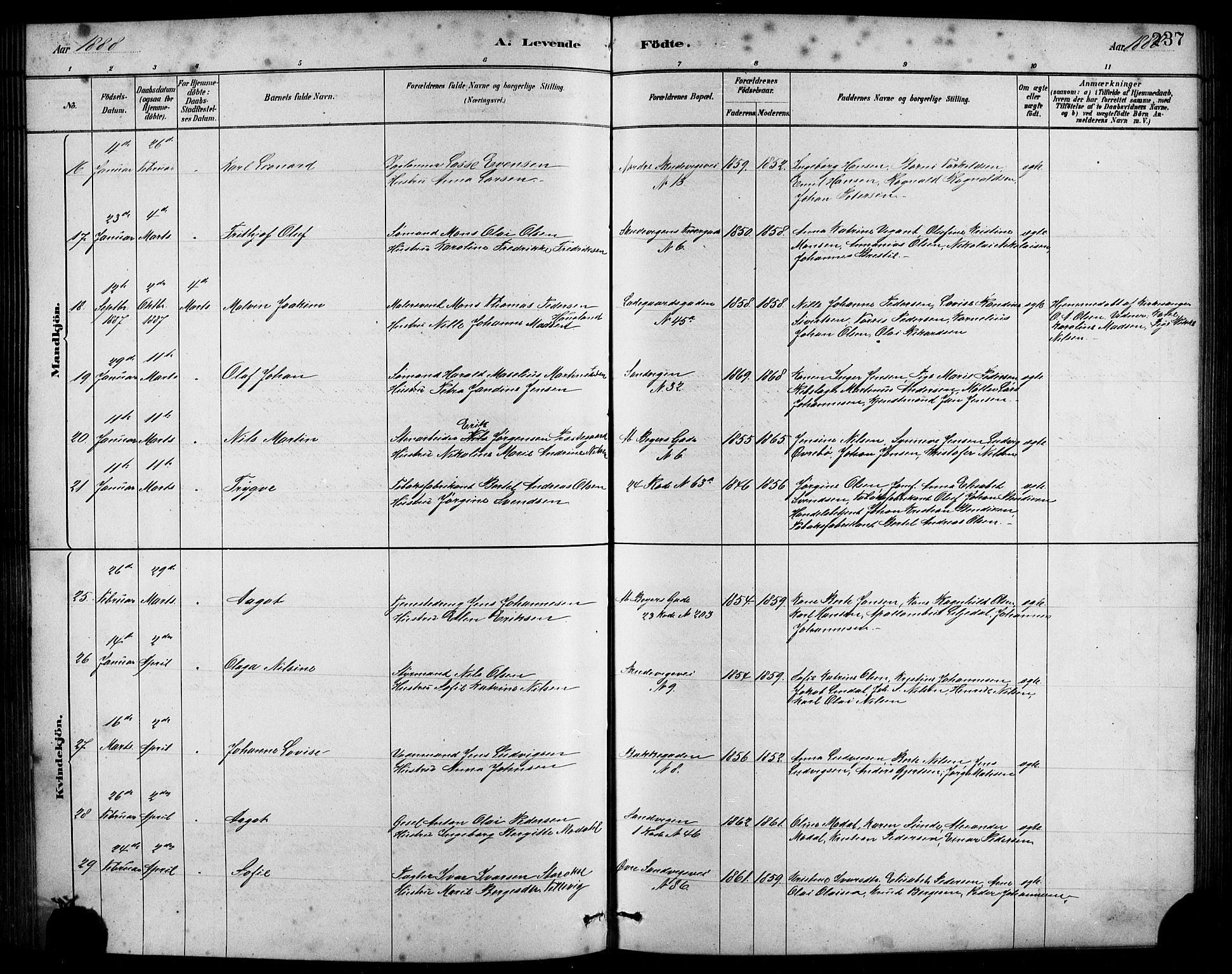 Sandviken Sokneprestembete, AV/SAB-A-77601/H/Hb/L0001: Parish register (copy) no. A 2, 1879-1892, p. 237