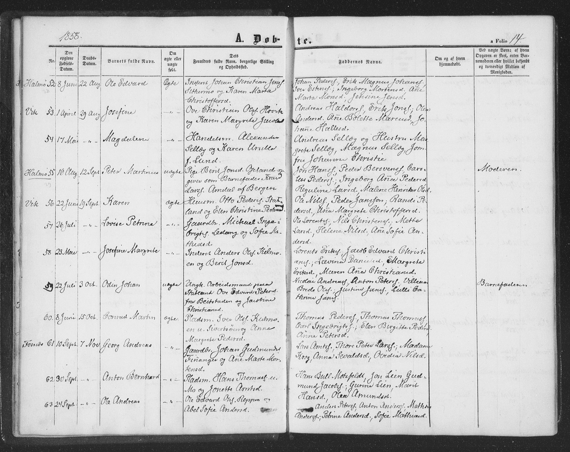 Ministerialprotokoller, klokkerbøker og fødselsregistre - Nord-Trøndelag, SAT/A-1458/773/L0615: Parish register (official) no. 773A06, 1857-1870, p. 14