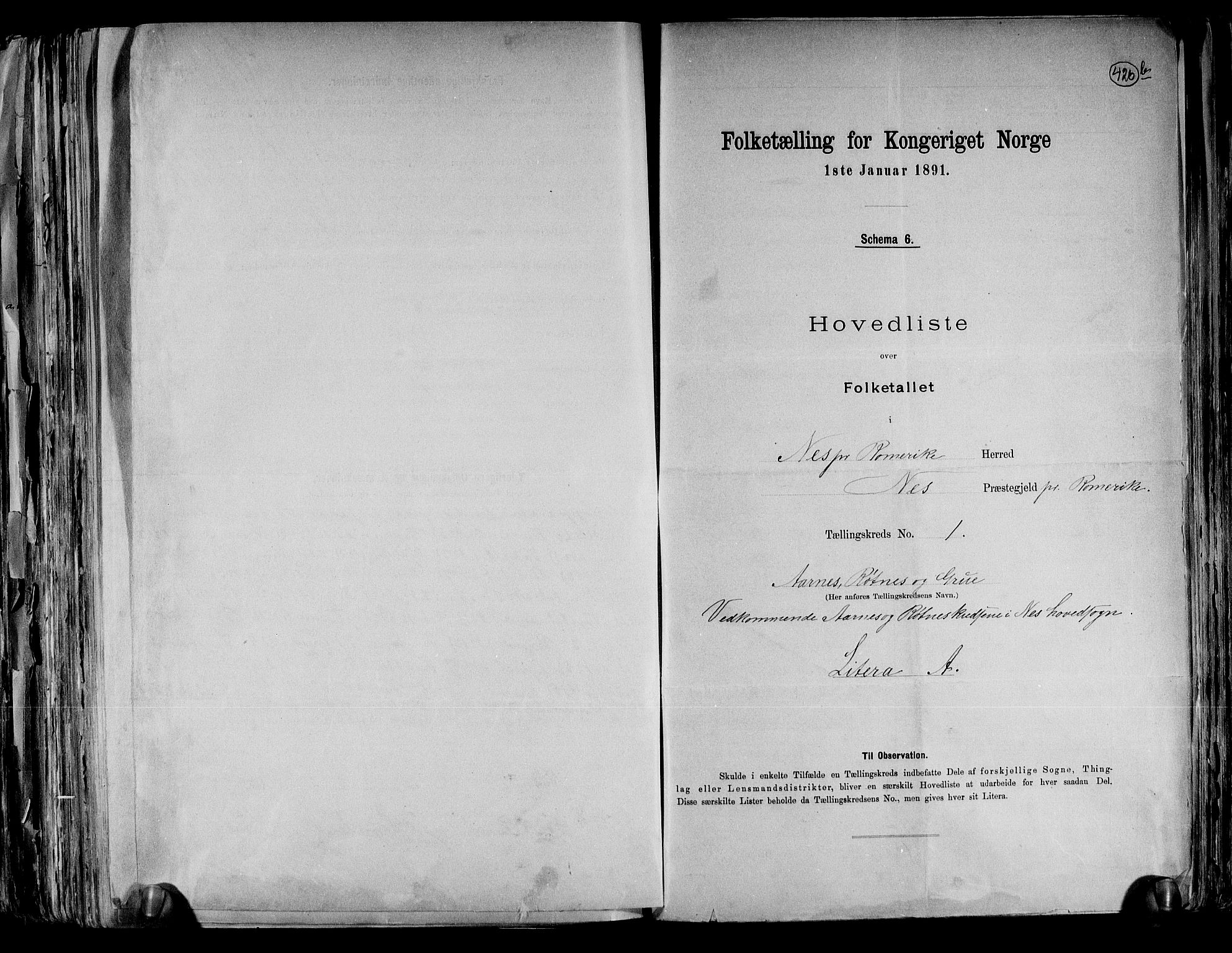 RA, 1891 census for 0236 Nes, 1891, p. 4