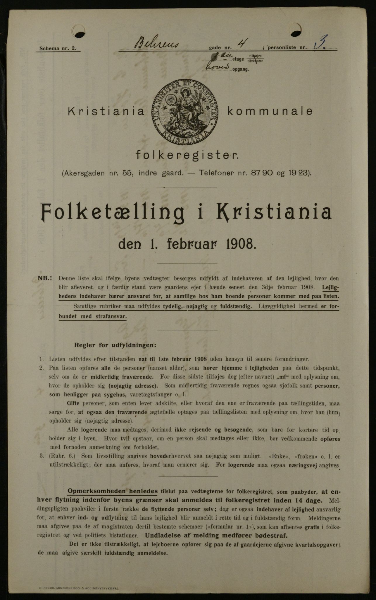OBA, Municipal Census 1908 for Kristiania, 1908, p. 3366