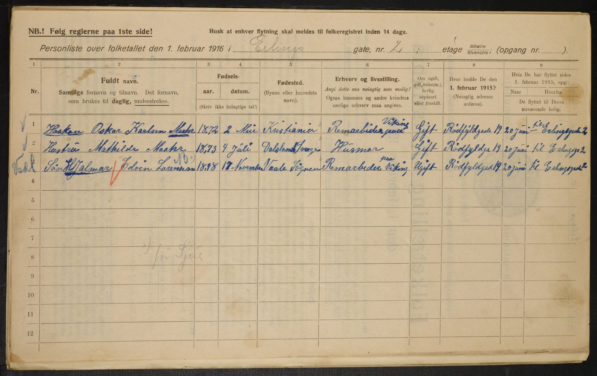 OBA, Municipal Census 1916 for Kristiania, 1916, p. 22366