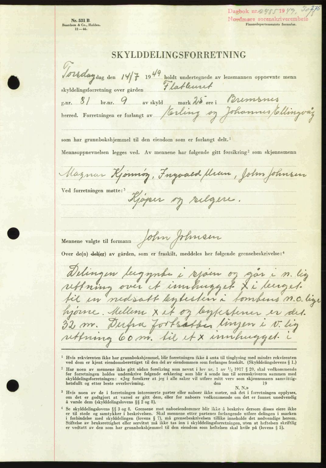 Nordmøre sorenskriveri, AV/SAT-A-4132/1/2/2Ca: Mortgage book no. A112, 1949-1949, Diary no: : 2385/1949