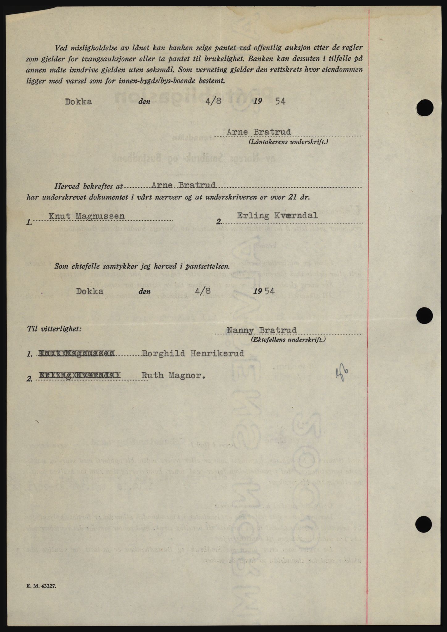 Hadeland og Land tingrett, SAH/TING-010/H/Hb/Hbc/L0030: Mortgage book no. B30, 1954-1954, Diary no: : 2764/1954