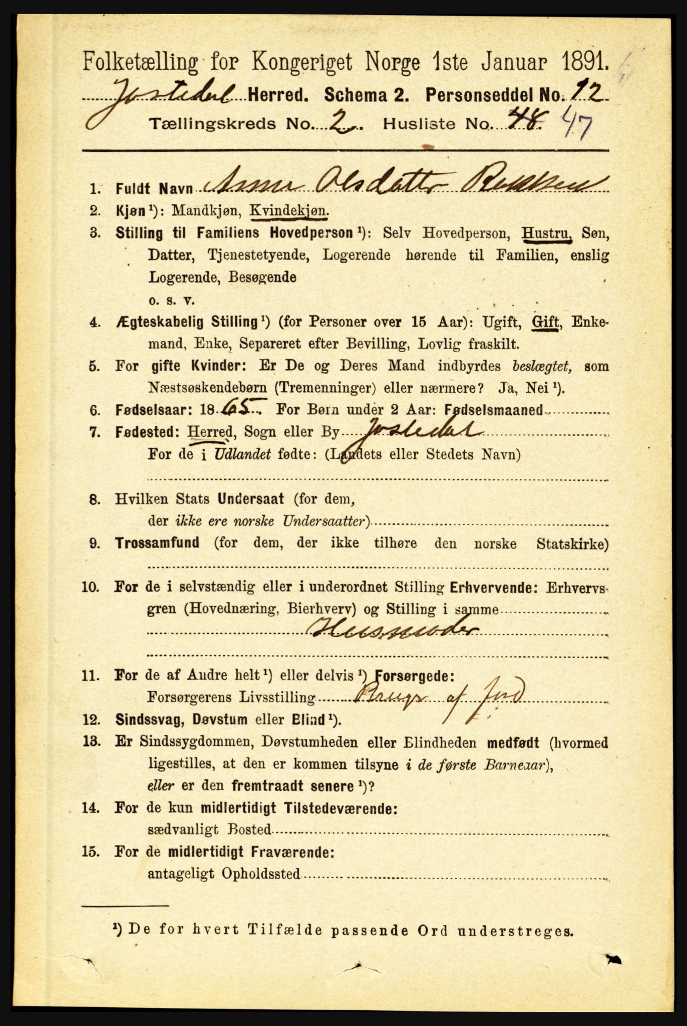 RA, 1891 census for 1427 Jostedal, 1891, p. 861