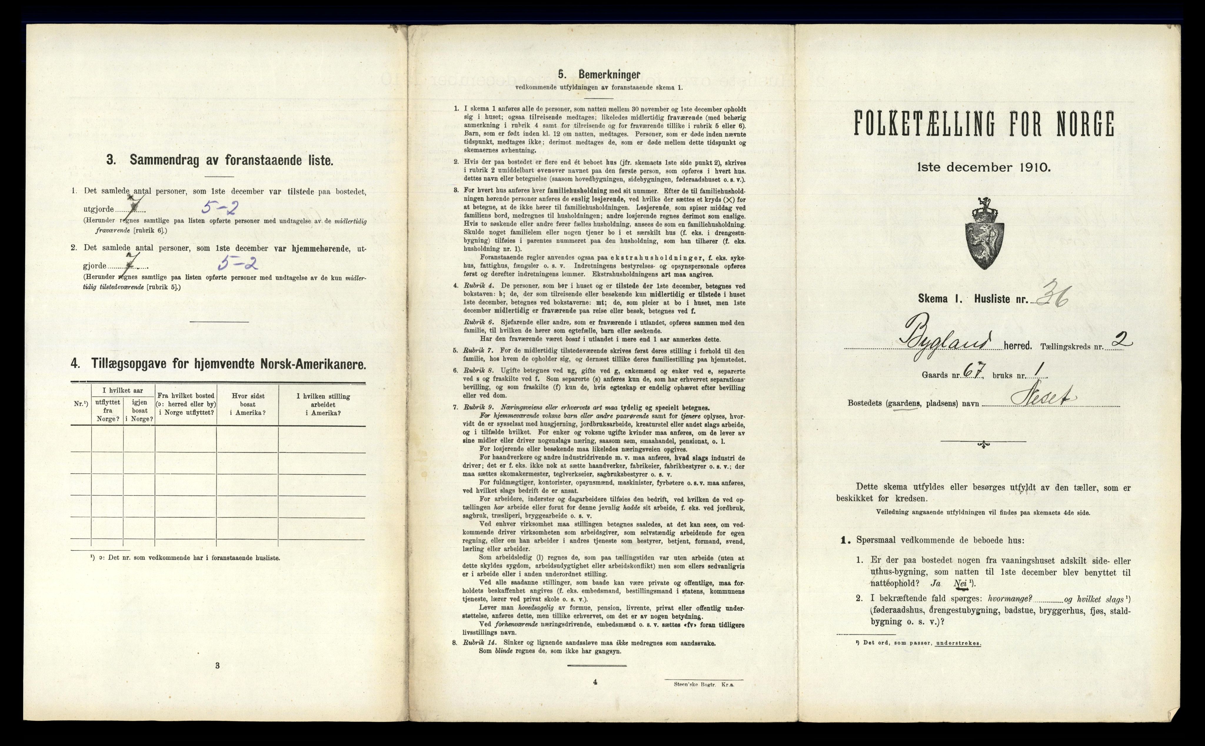 RA, 1910 census for Bygland, 1910, p. 211