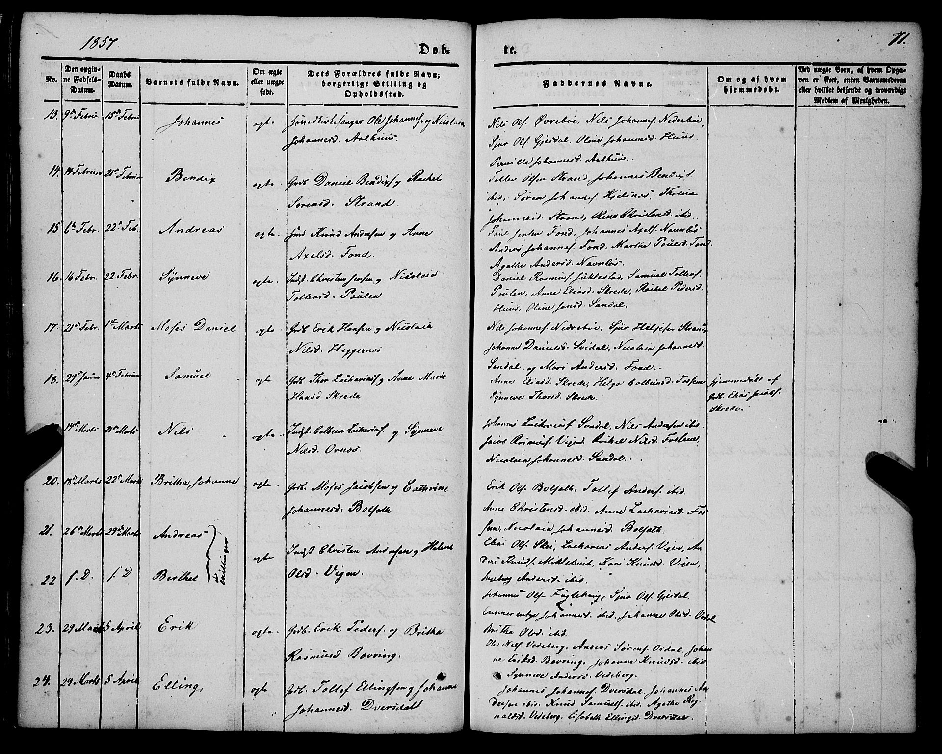 Jølster sokneprestembete, SAB/A-80701/H/Haa/Haaa/L0010: Parish register (official) no. A 10, 1847-1865, p. 71