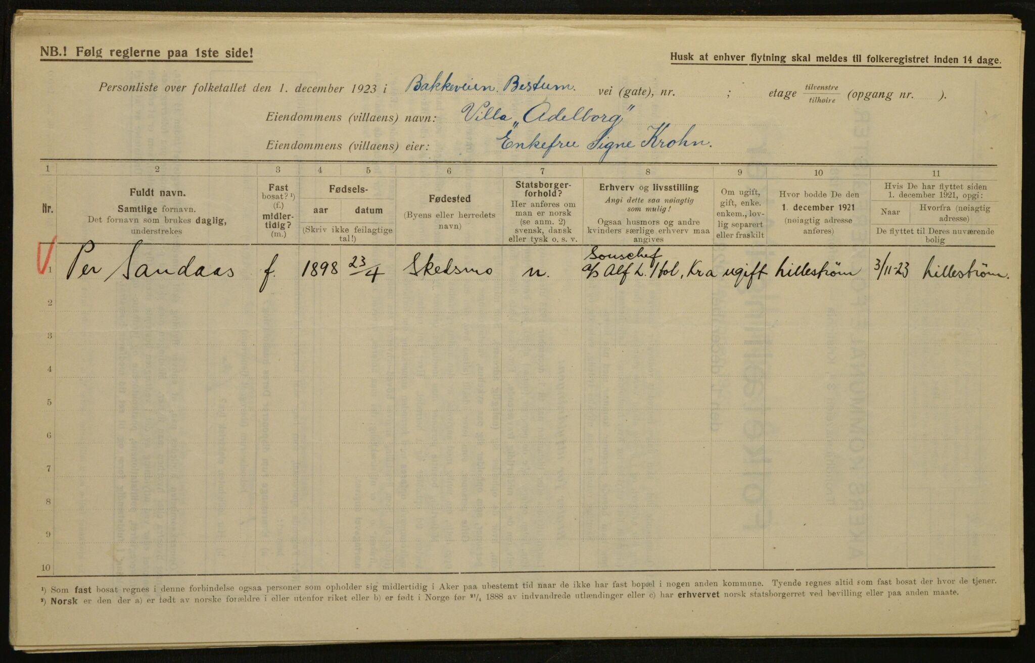 , Municipal Census 1923 for Aker, 1923, p. 320