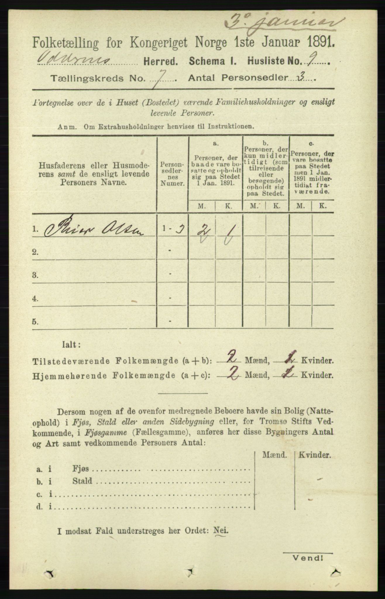 RA, 1891 census for 1012 Oddernes, 1891, p. 2456