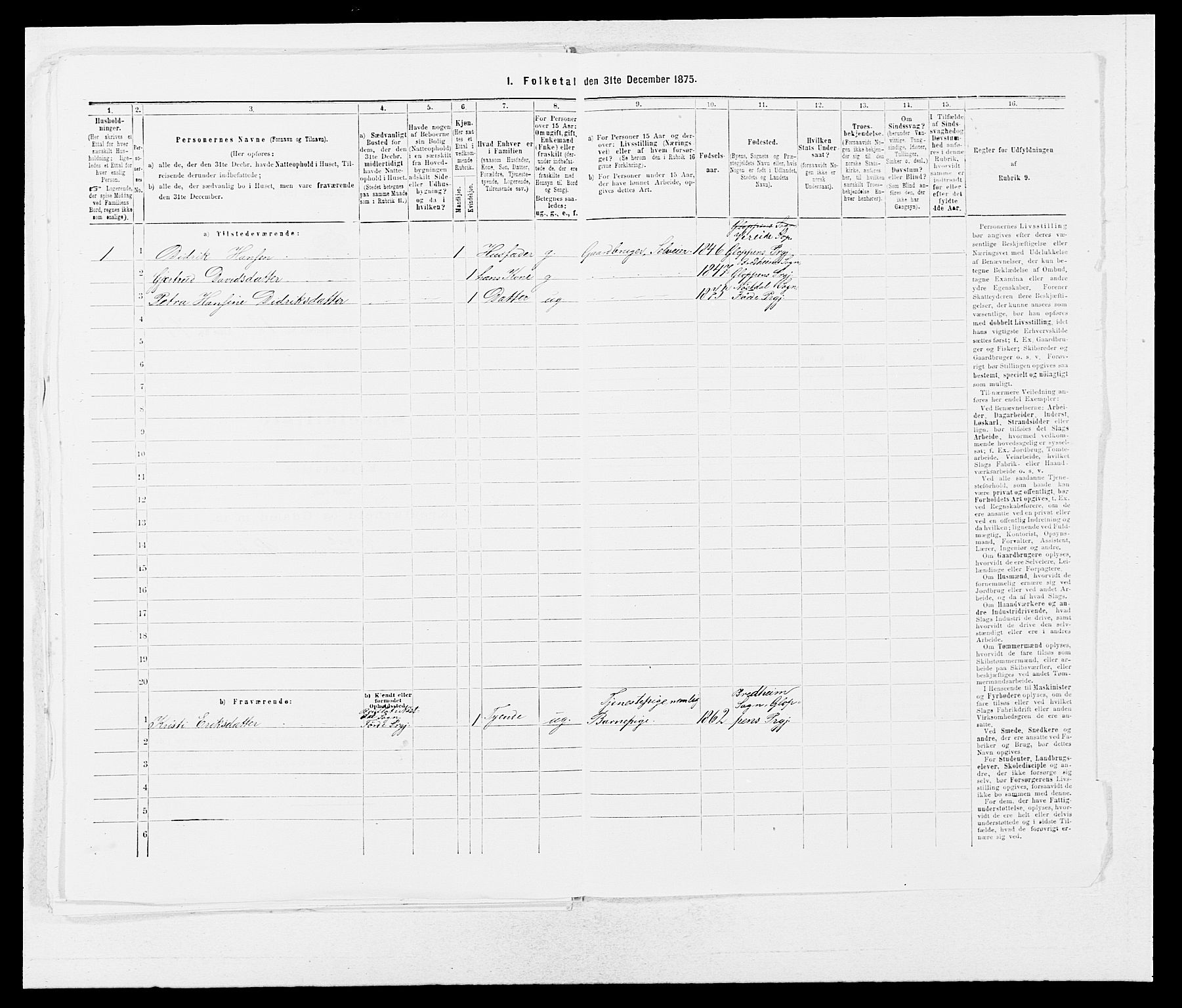 SAB, 1875 census for 1432P Førde, 1875, p. 1607