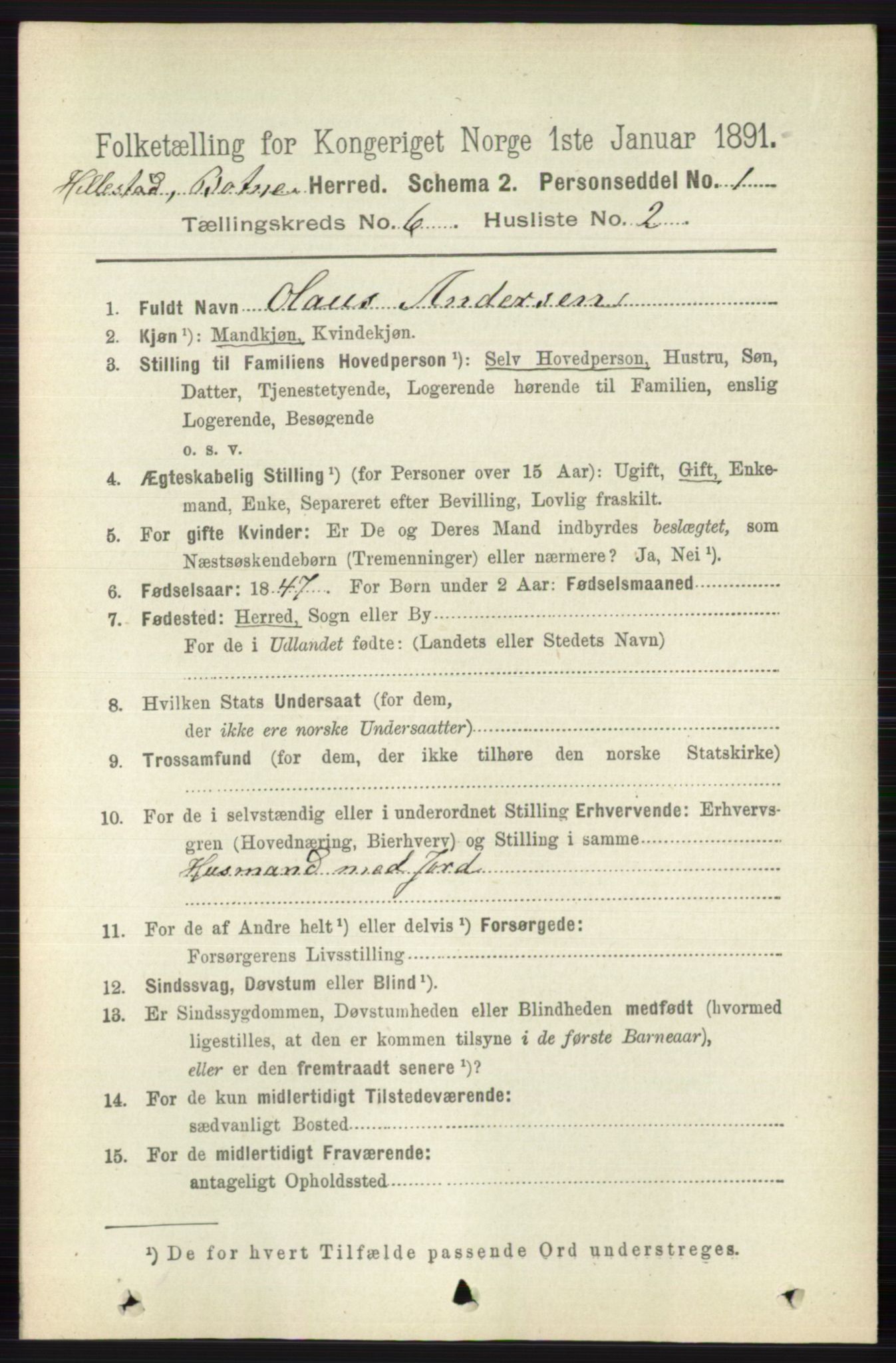 RA, 1891 census for 0715 Botne, 1891, p. 2301