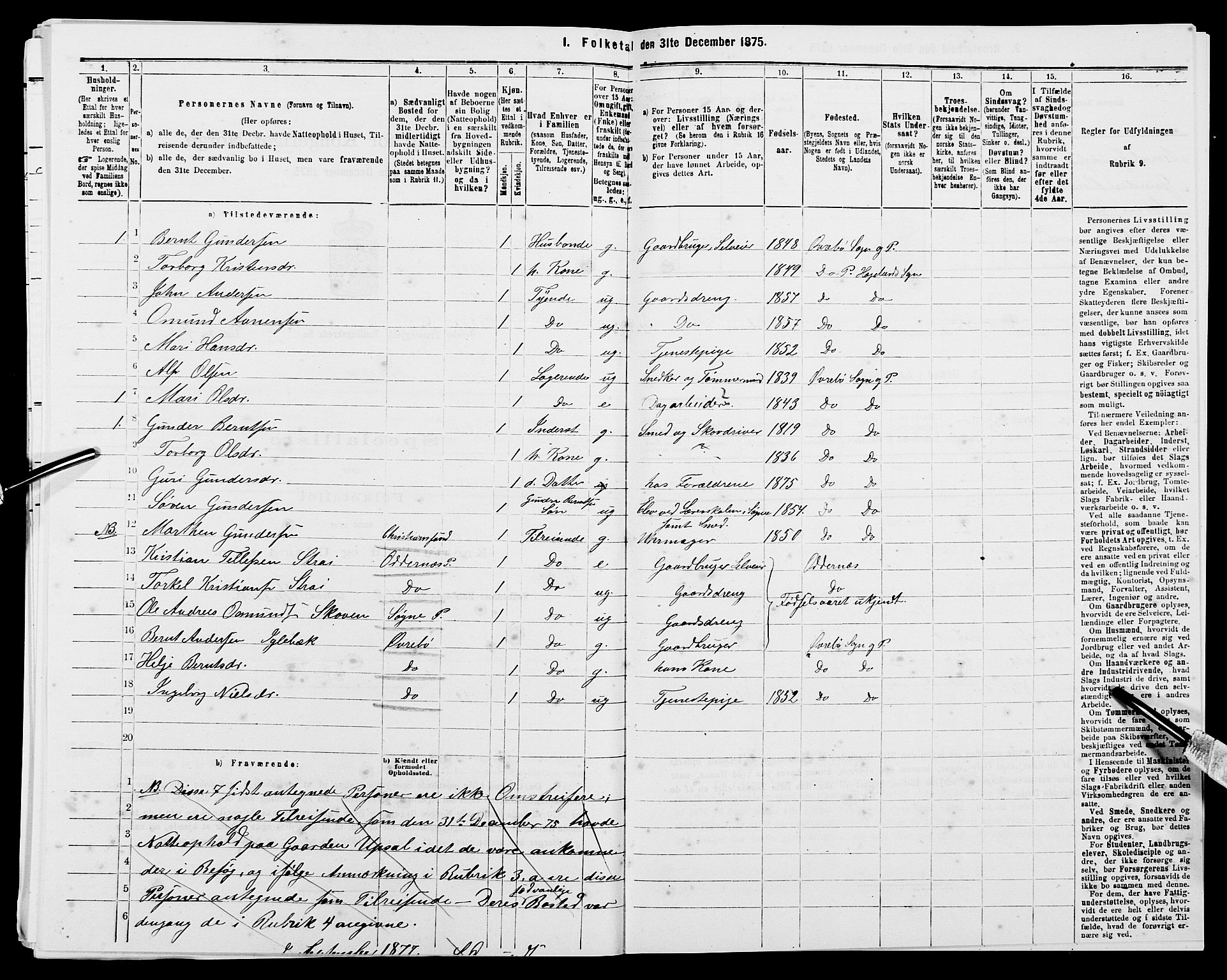 SAK, 1875 census for 1016P Øvrebø, 1875, p. 260