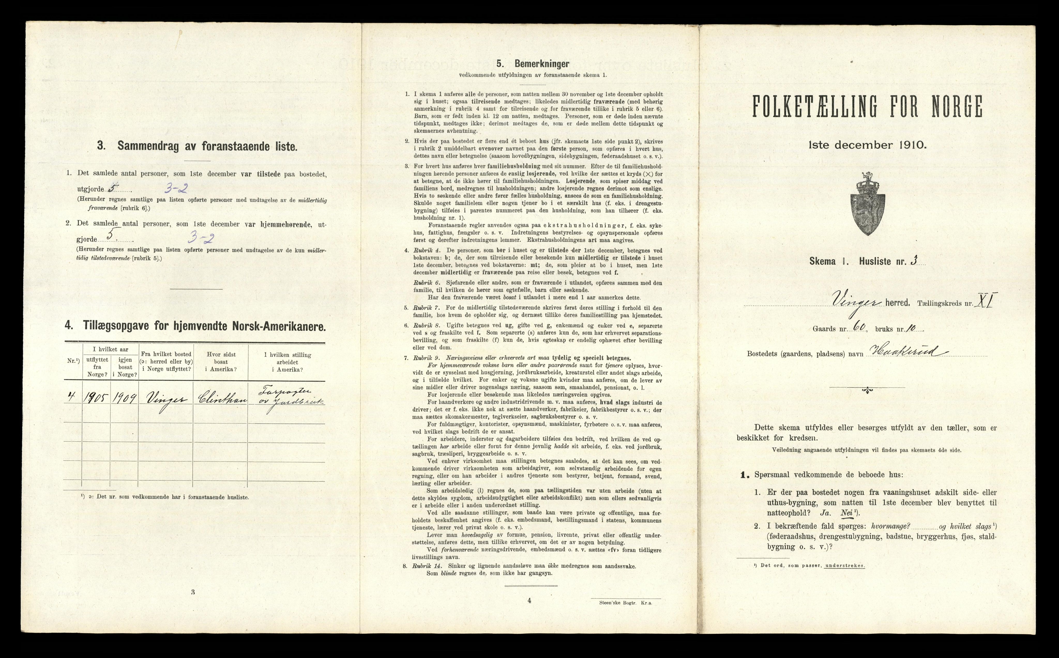RA, 1910 census for Vinger, 1910, p. 1305