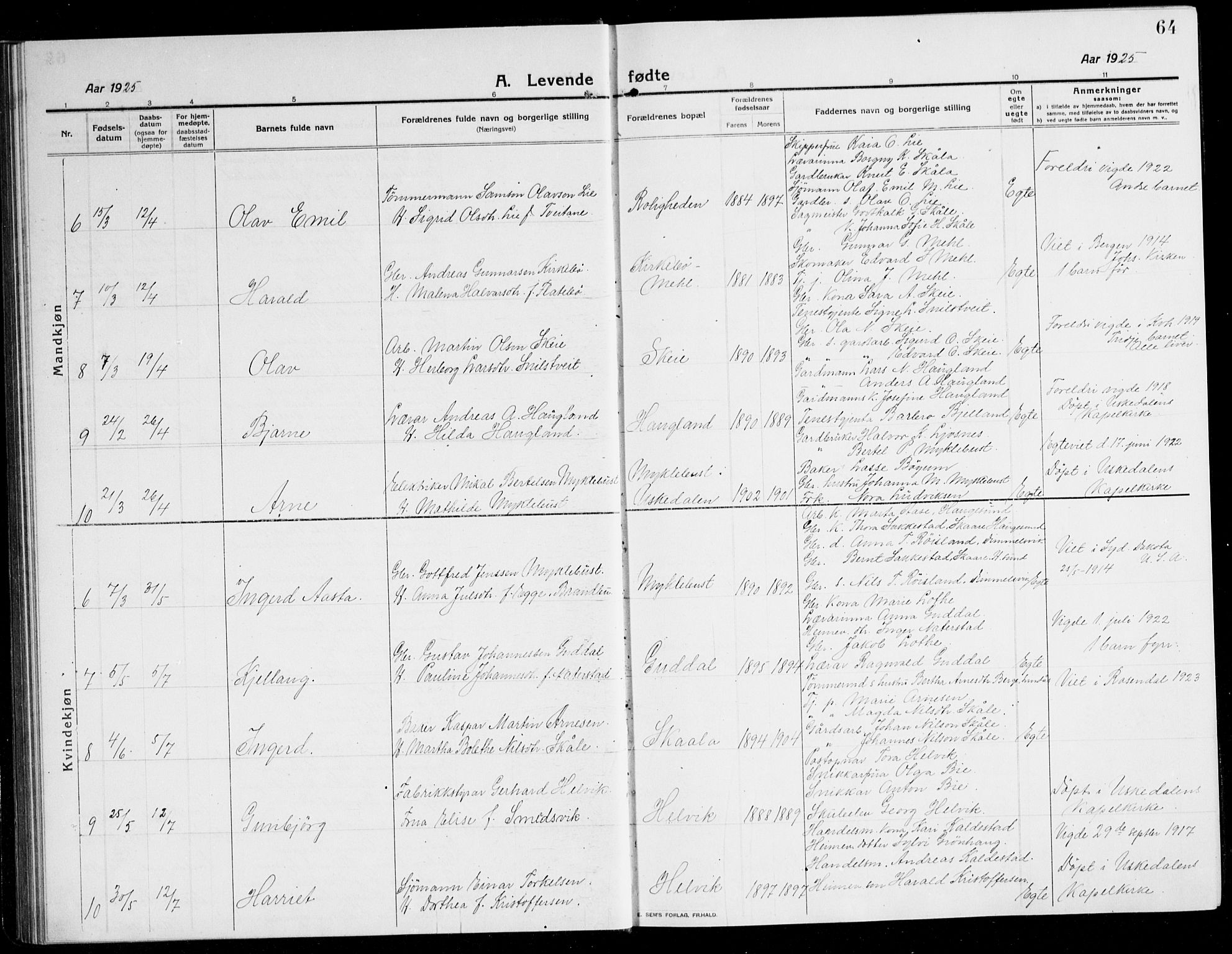 Kvinnherad sokneprestembete, SAB/A-76401/H/Hab: Parish register (copy) no. A 3, 1911-1945, p. 64
