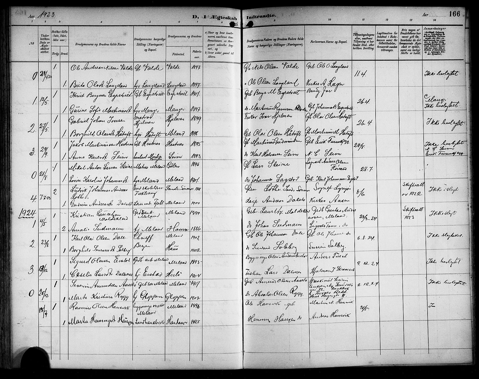 Alversund Sokneprestembete, SAB/A-73901/H/Ha/Hab: Parish register (copy) no. C 4, 1894-1924, p. 166