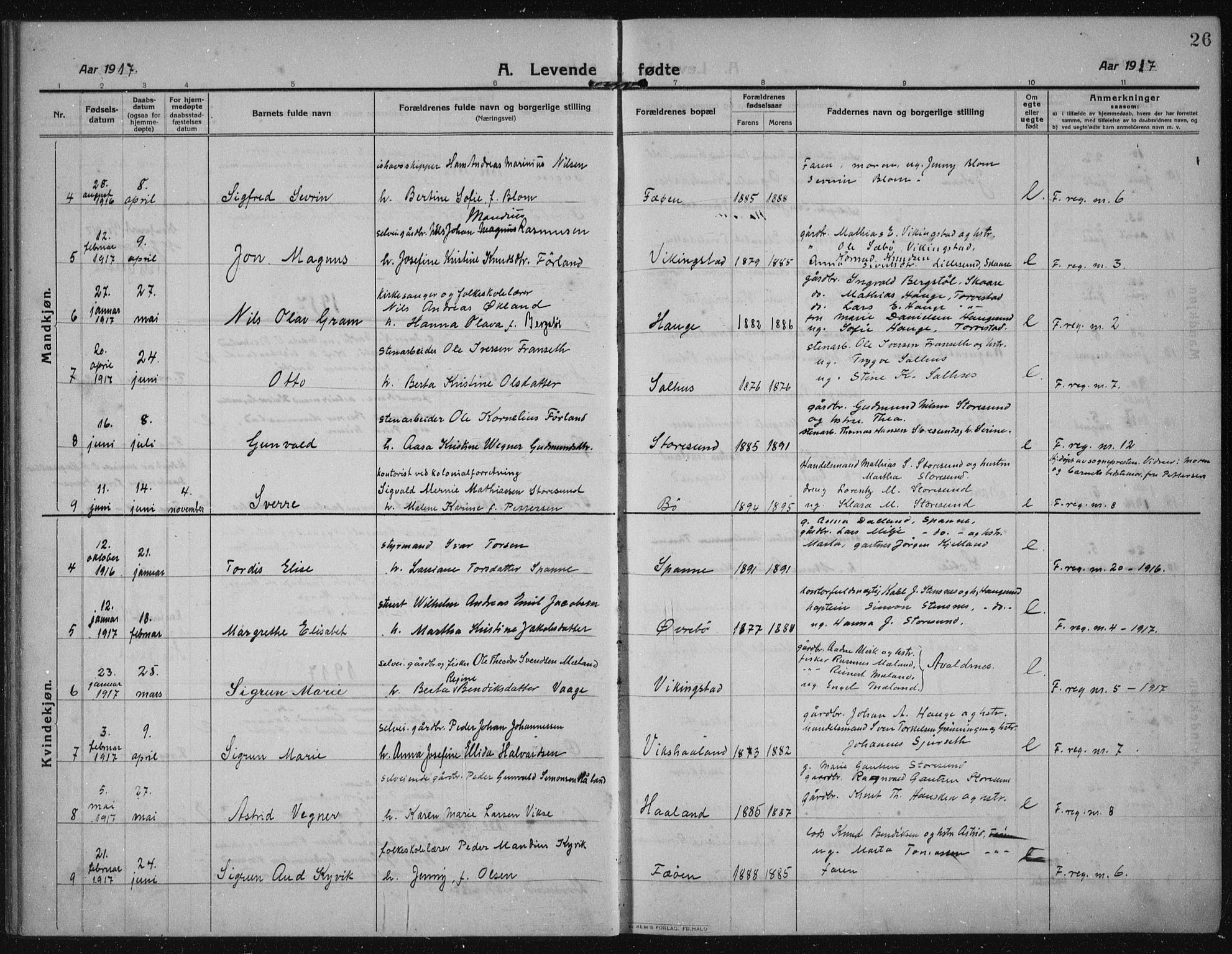 Torvastad sokneprestkontor, AV/SAST-A -101857/H/Ha/Haa/L0019: Parish register (official) no. A 18, 1912-1920, p. 26