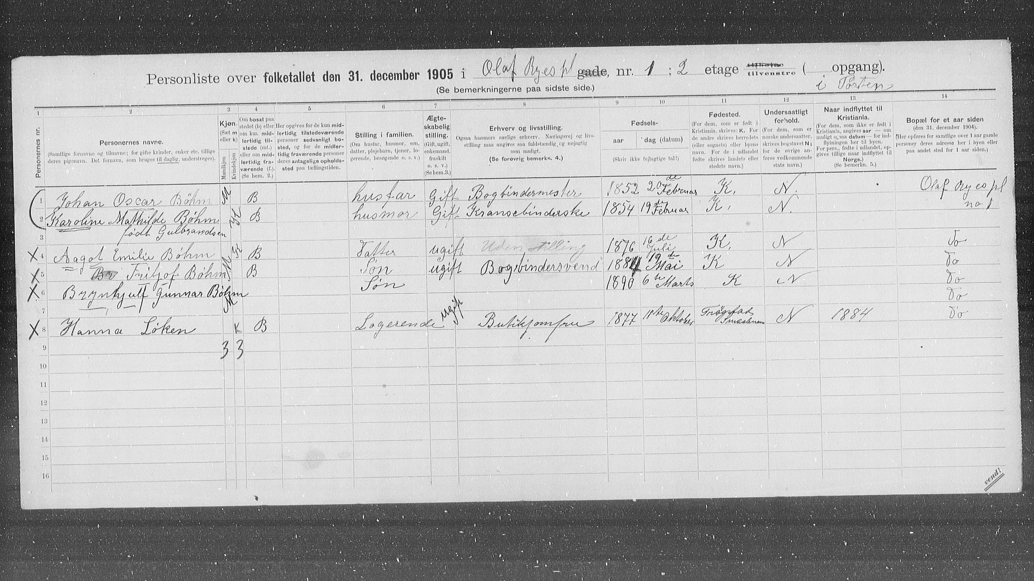 OBA, Municipal Census 1905 for Kristiania, 1905, p. 39510