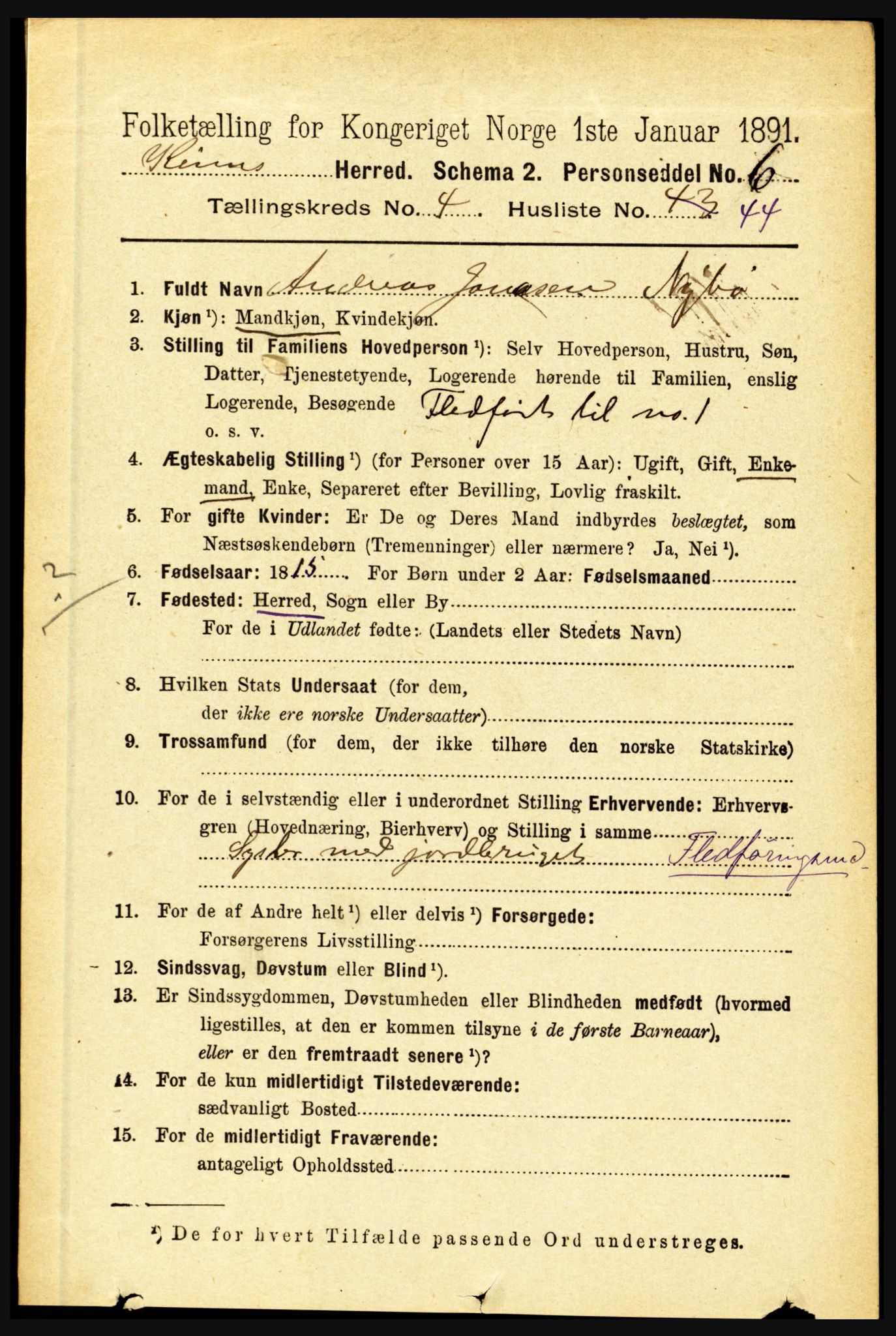RA, 1891 census for 1437 Kinn, 1891, p. 1590