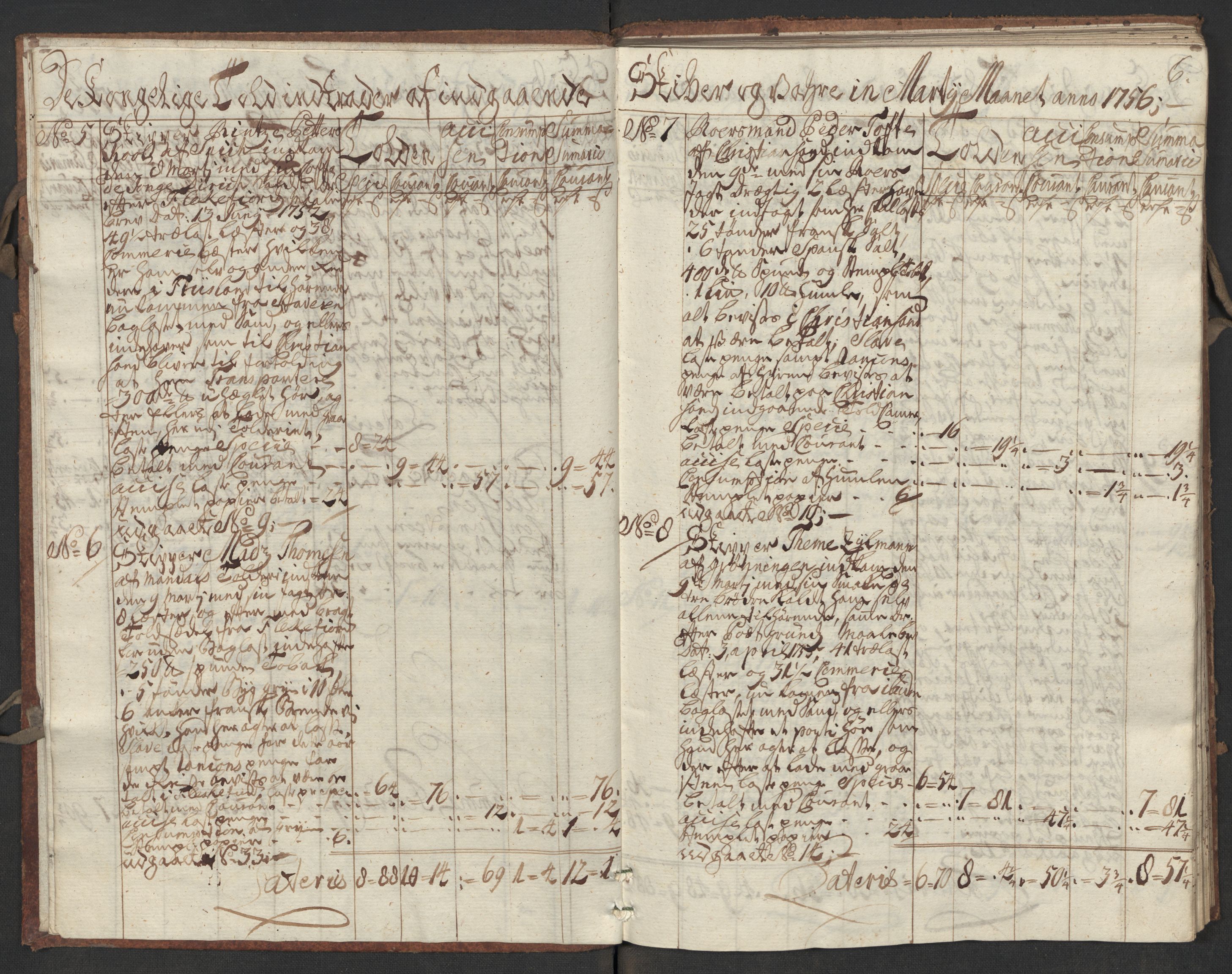 Generaltollkammeret, tollregnskaper, AV/RA-EA-5490/R17/L0017/0001: Tollregnskaper Mandal / Inngående kontratollbok, 1756, p. 5b-6a