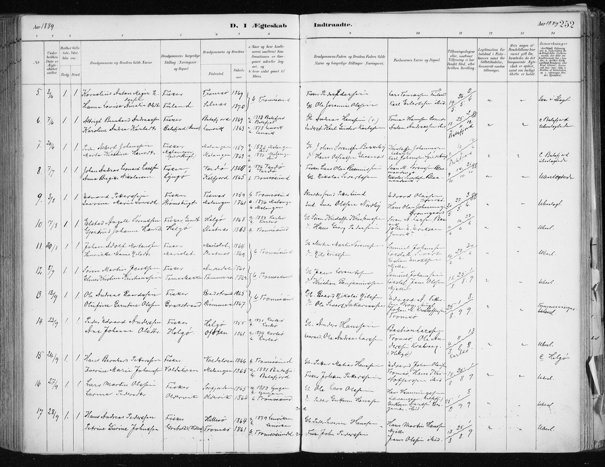 Tromsøysund sokneprestkontor, SATØ/S-1304/G/Ga/L0005kirke: Parish register (official) no. 5, 1888-1896, p. 252