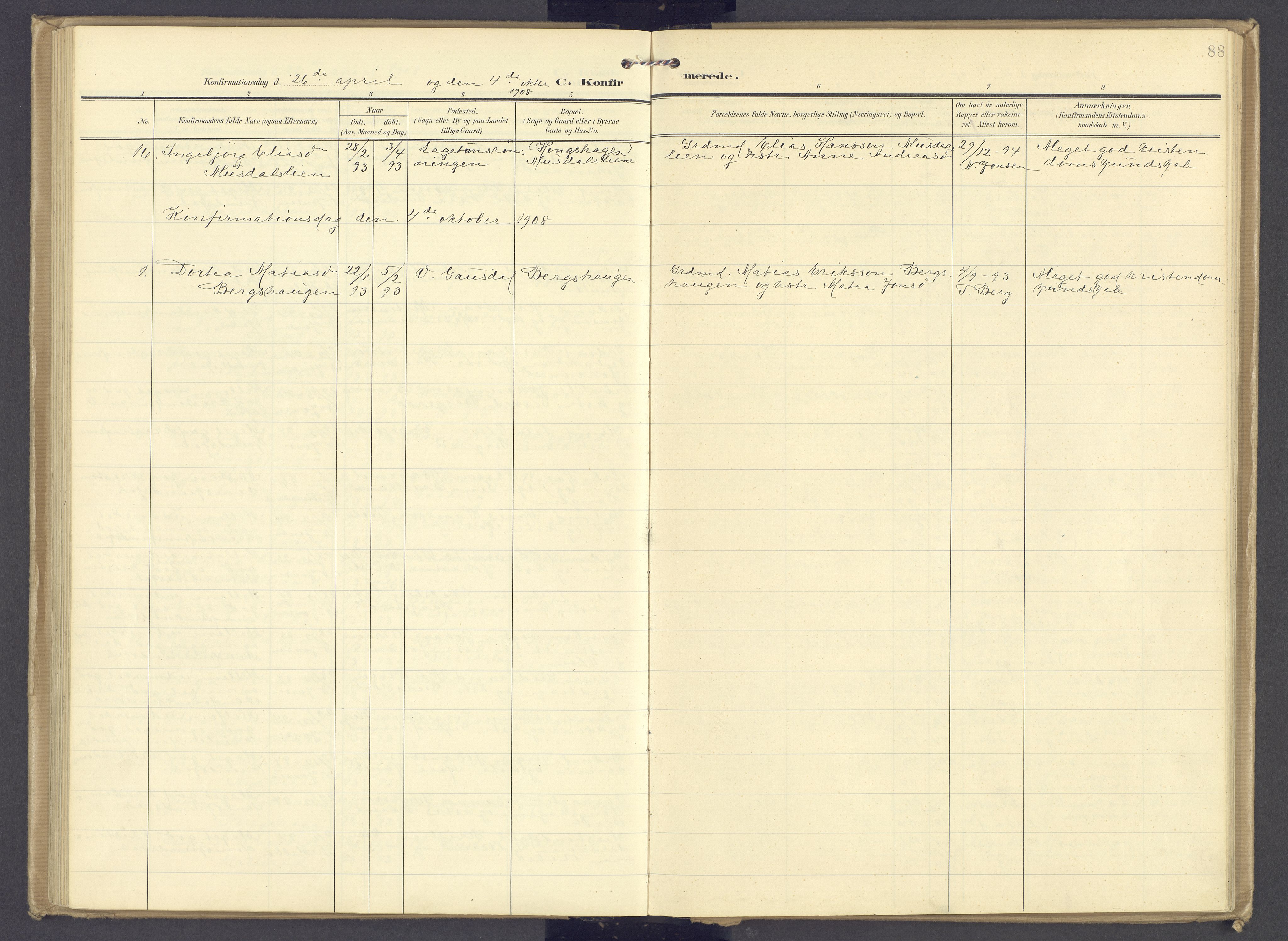 Øyer prestekontor, AV/SAH-PREST-084/H/Ha/Haa/L0013: Parish register (official) no. 13, 1905-1920, p. 88