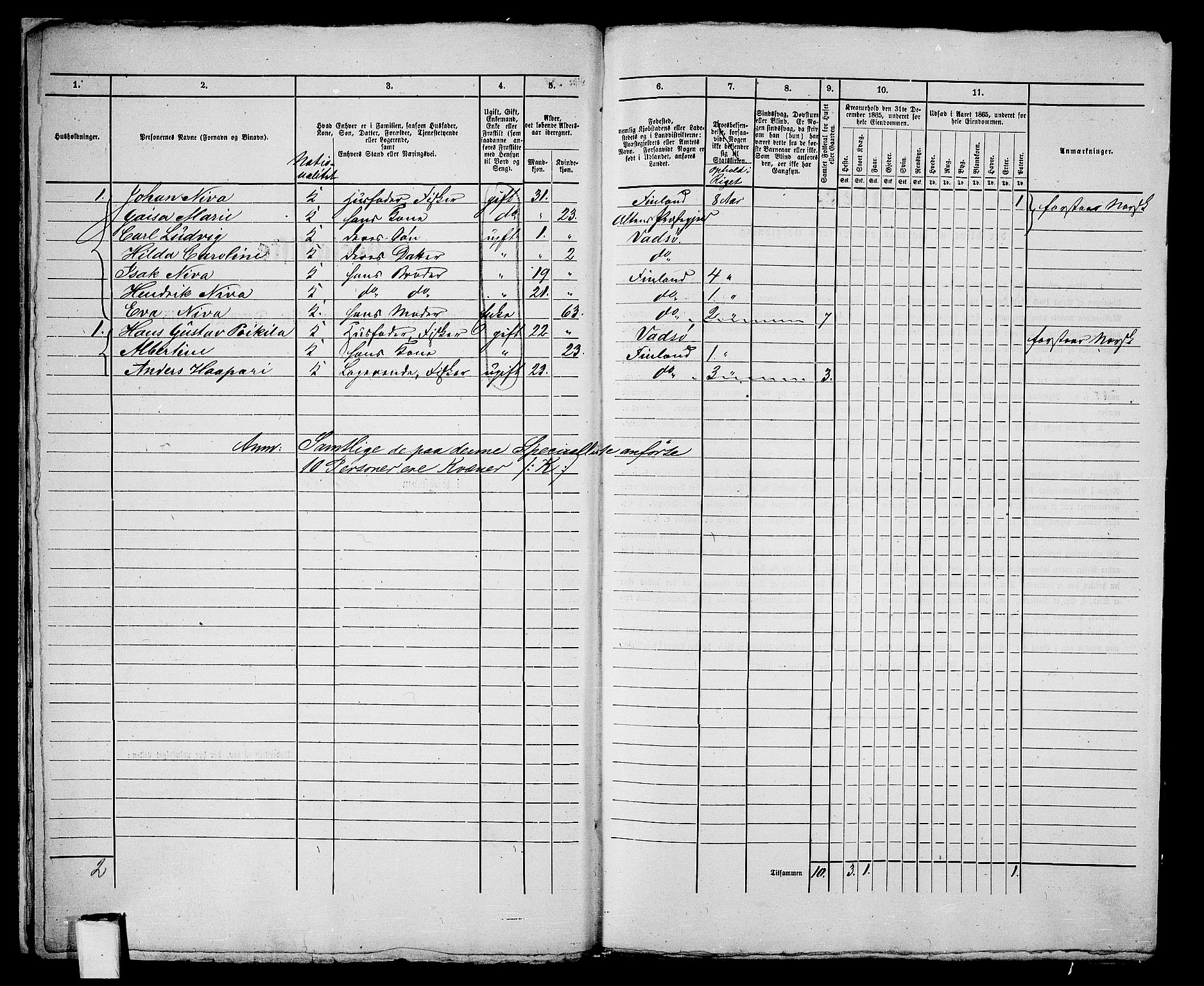 RA, 1865 census for Vadsø/Vadsø, 1865, p. 10