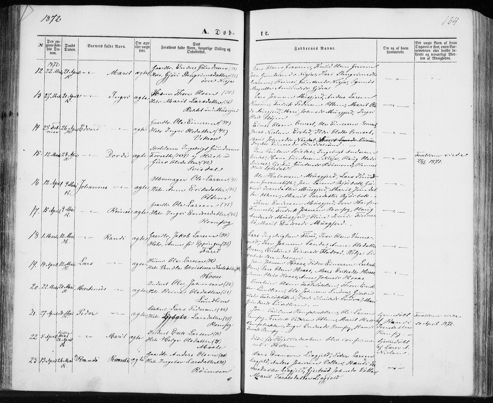 Ministerialprotokoller, klokkerbøker og fødselsregistre - Møre og Romsdal, AV/SAT-A-1454/590/L1013: Parish register (official) no. 590A05, 1847-1877, p. 164