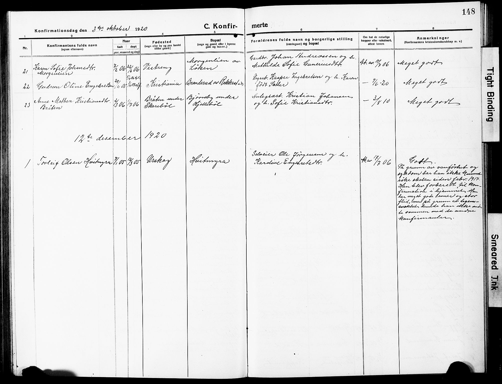 Høland prestekontor Kirkebøker, SAO/A-10346a/G/Ga/L0008: Parish register (copy) no. I 8, 1915-1929, p. 148