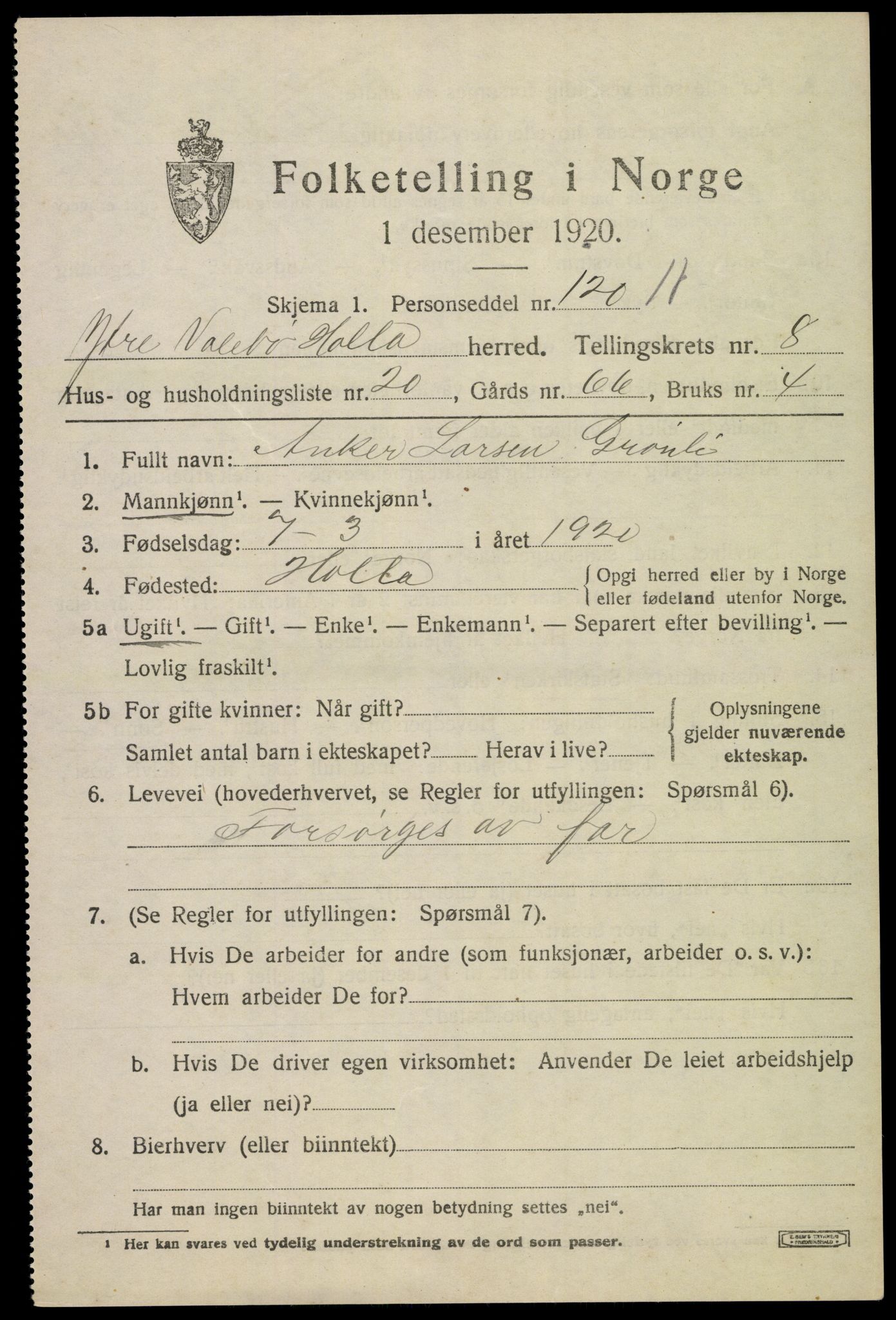 SAKO, 1920 census for Holla, 1920, p. 5527