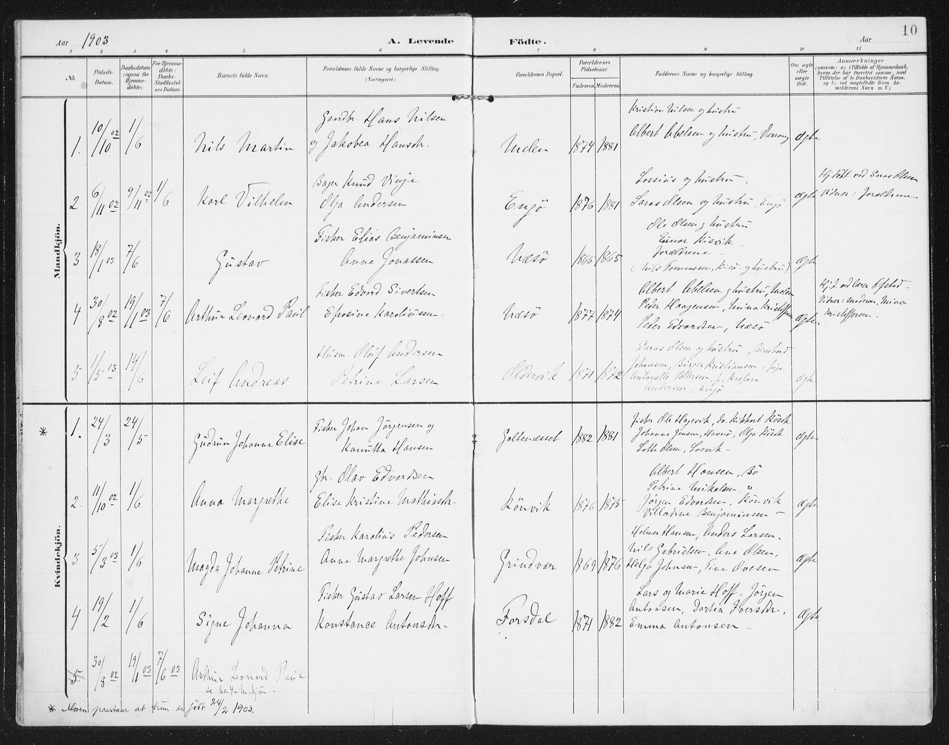 Ministerialprotokoller, klokkerbøker og fødselsregistre - Nordland, AV/SAT-A-1459/841/L0612: Parish register (official) no. 841A15, 1902-1910, p. 10