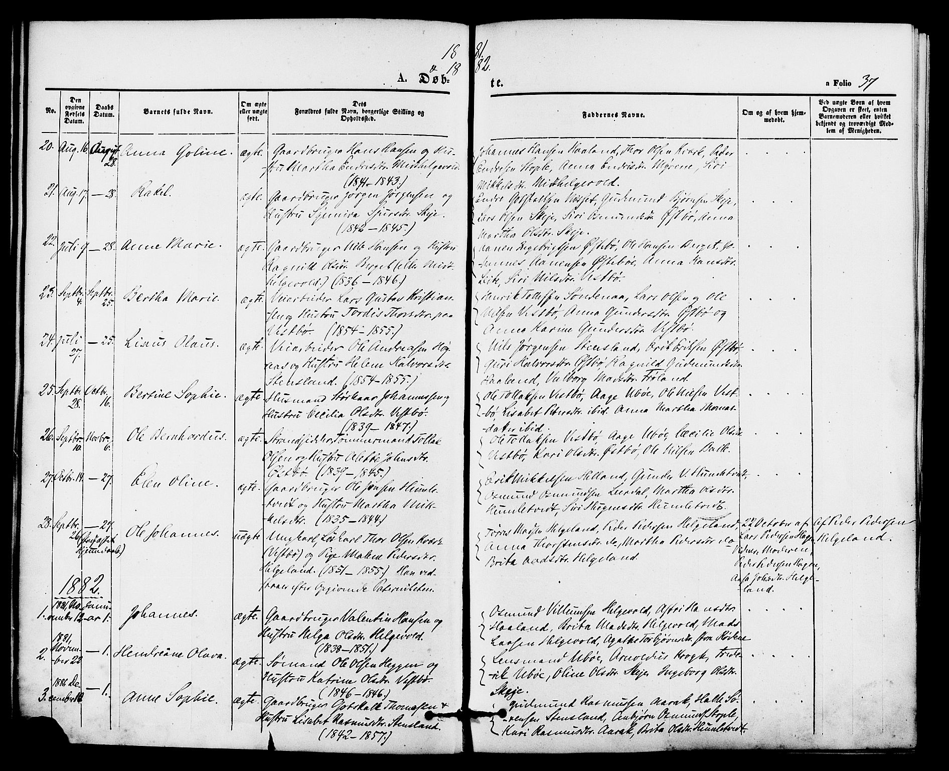 Vikedal sokneprestkontor, AV/SAST-A-101840/01/IV: Parish register (official) no. A 8, 1868-1885, p. 37