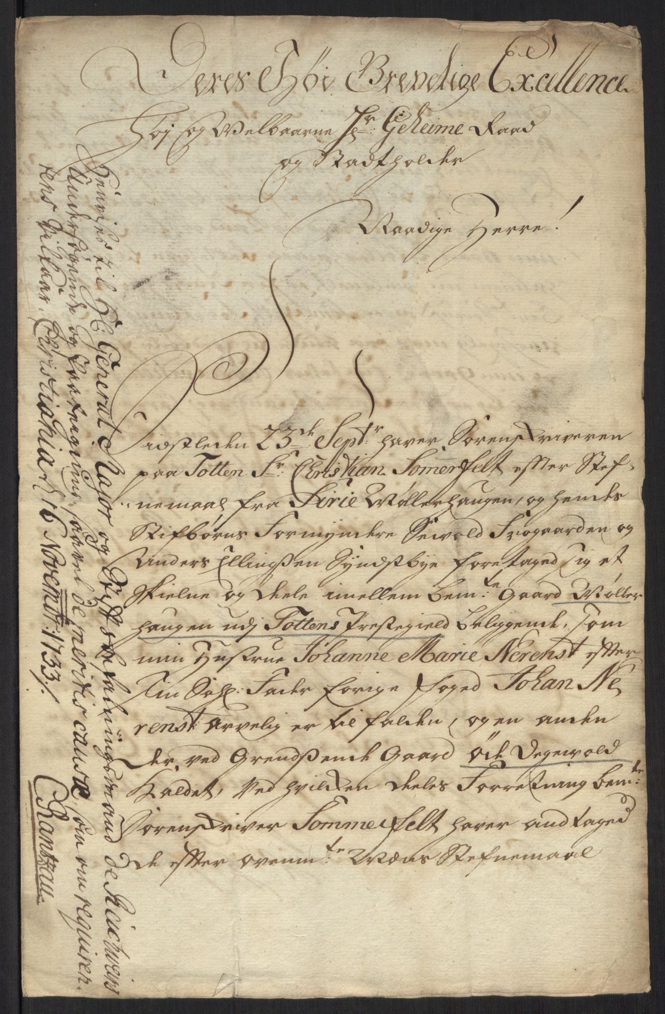 Stattholderembetet 1572-1771, AV/RA-EA-2870/Ef/L0107: Brev fra embetsmenn og andre, 1733-1734, p. 144