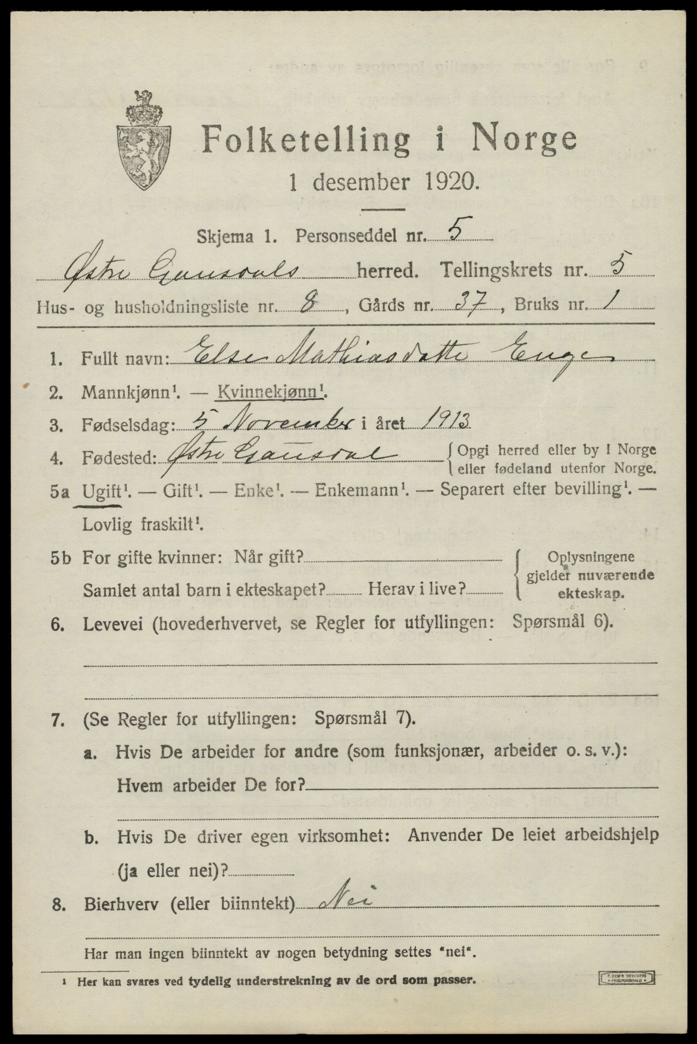 SAH, 1920 census for Østre Gausdal, 1920, p. 2794