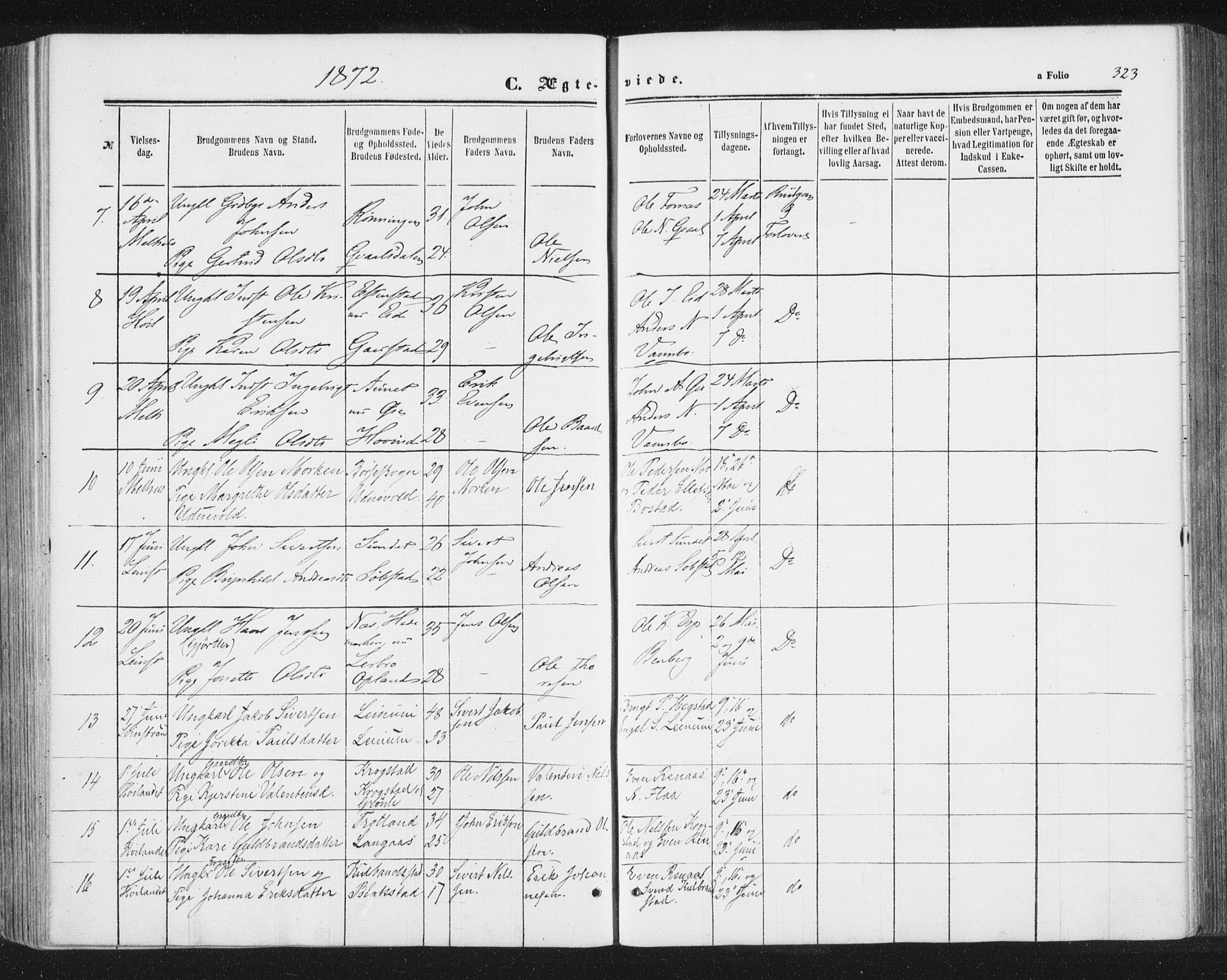 Ministerialprotokoller, klokkerbøker og fødselsregistre - Sør-Trøndelag, SAT/A-1456/691/L1077: Parish register (official) no. 691A09, 1862-1873, p. 323
