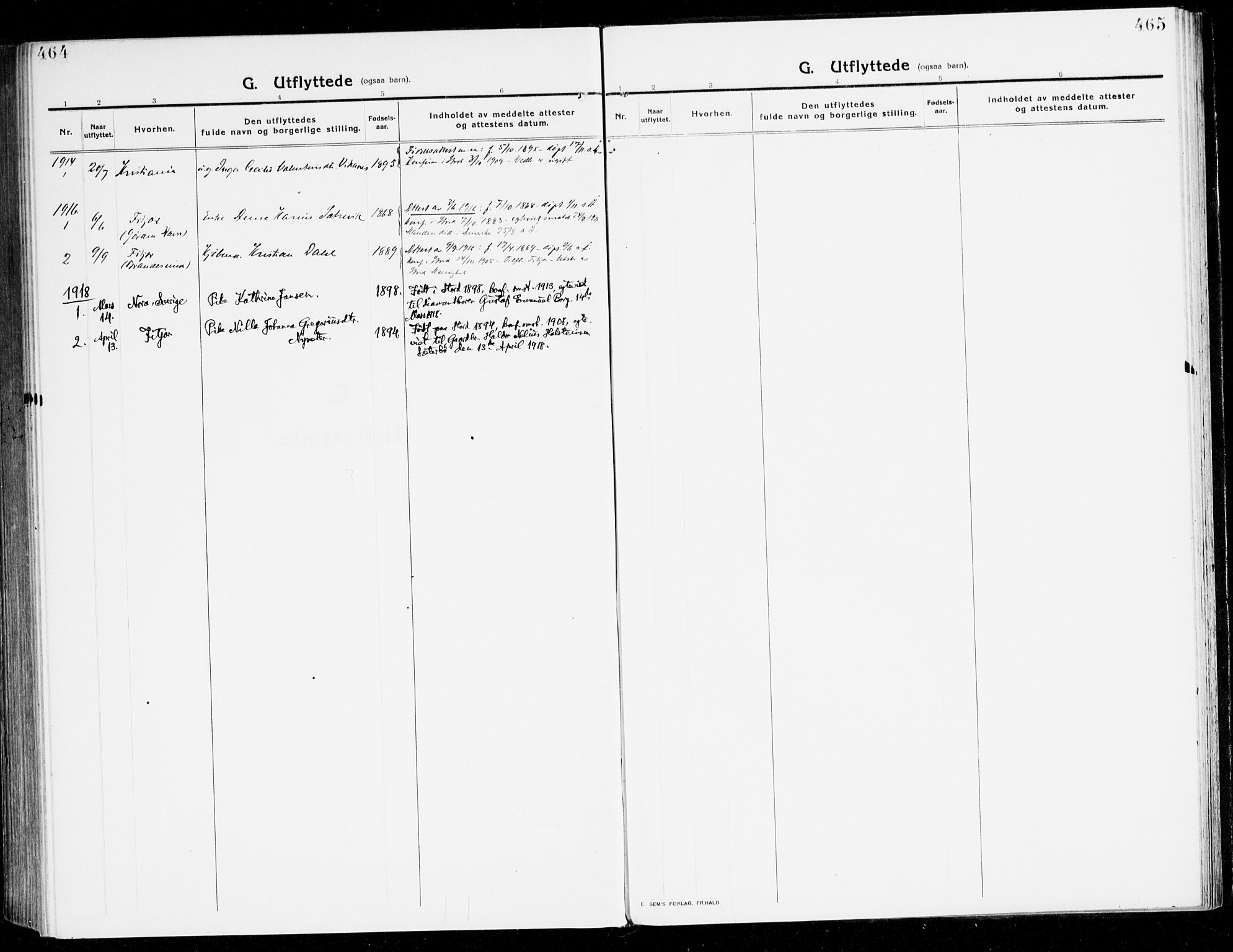 Stord sokneprestembete, SAB/A-78201/H/Haa: Parish register (official) no. B 3, 1913-1925, p. 464-465