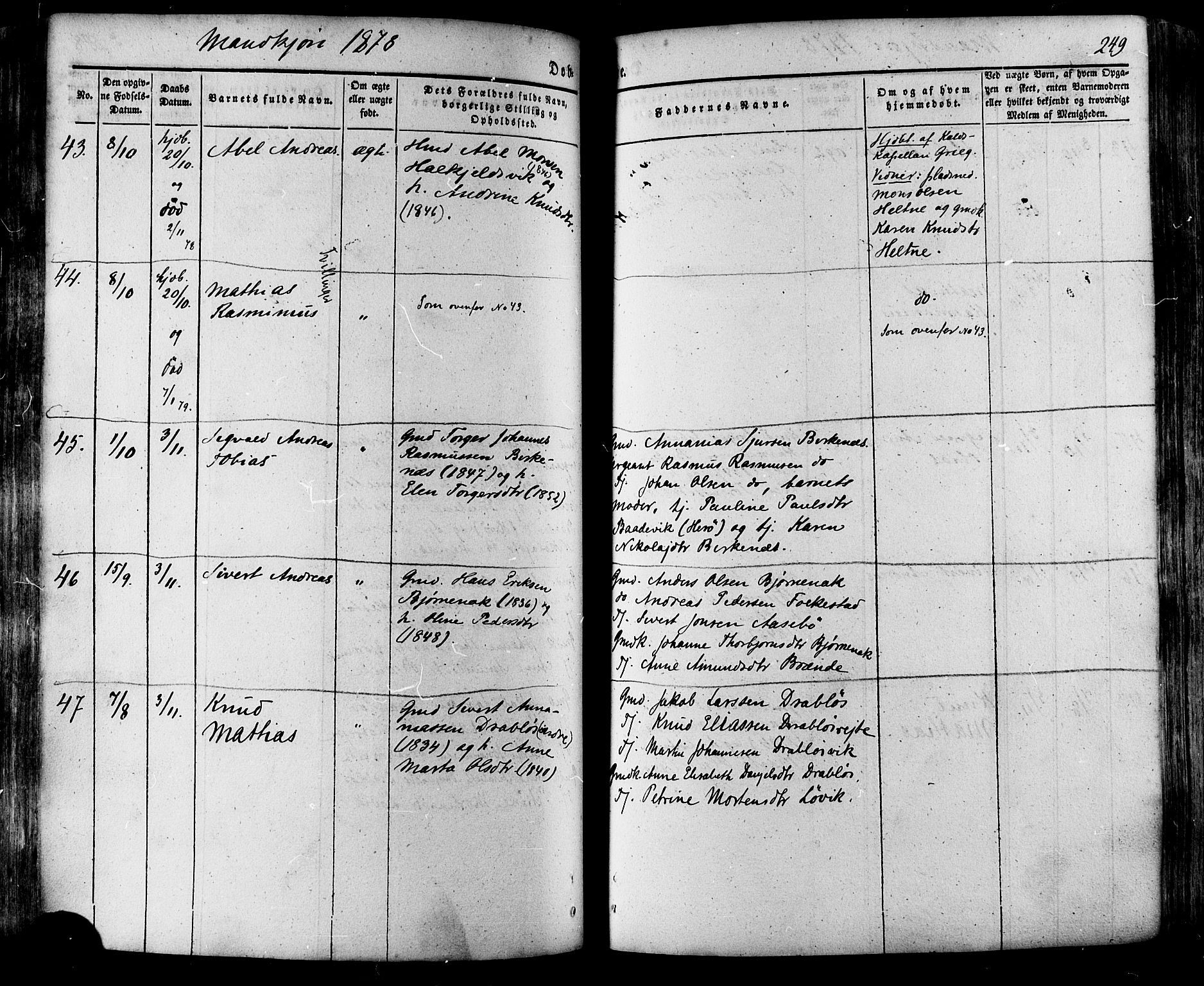Ministerialprotokoller, klokkerbøker og fødselsregistre - Møre og Romsdal, SAT/A-1454/511/L0140: Parish register (official) no. 511A07, 1851-1878, p. 249