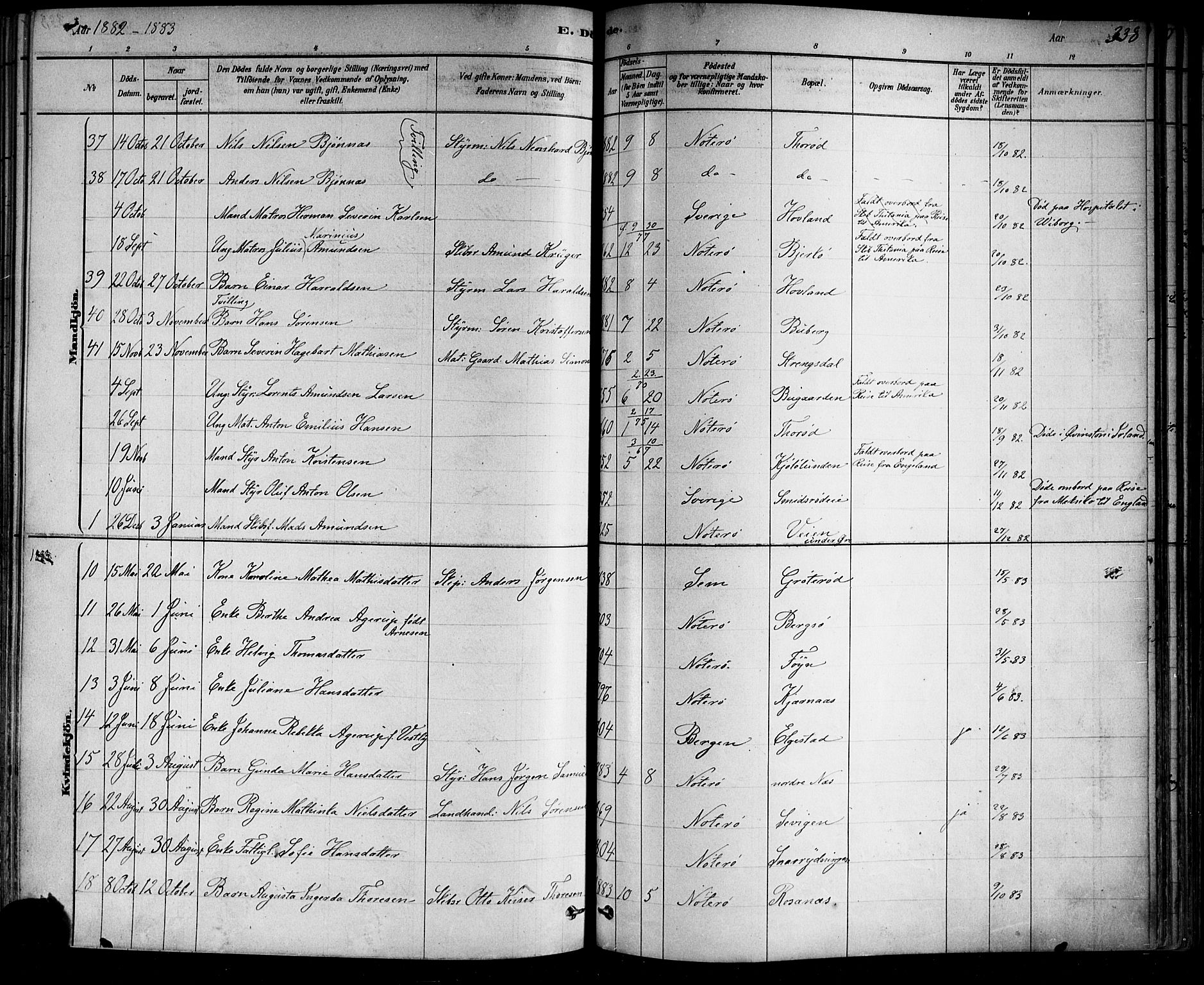 Nøtterøy kirkebøker, AV/SAKO-A-354/F/Fa/L0008: Parish register (official) no. I 8, 1878-1893, p. 338