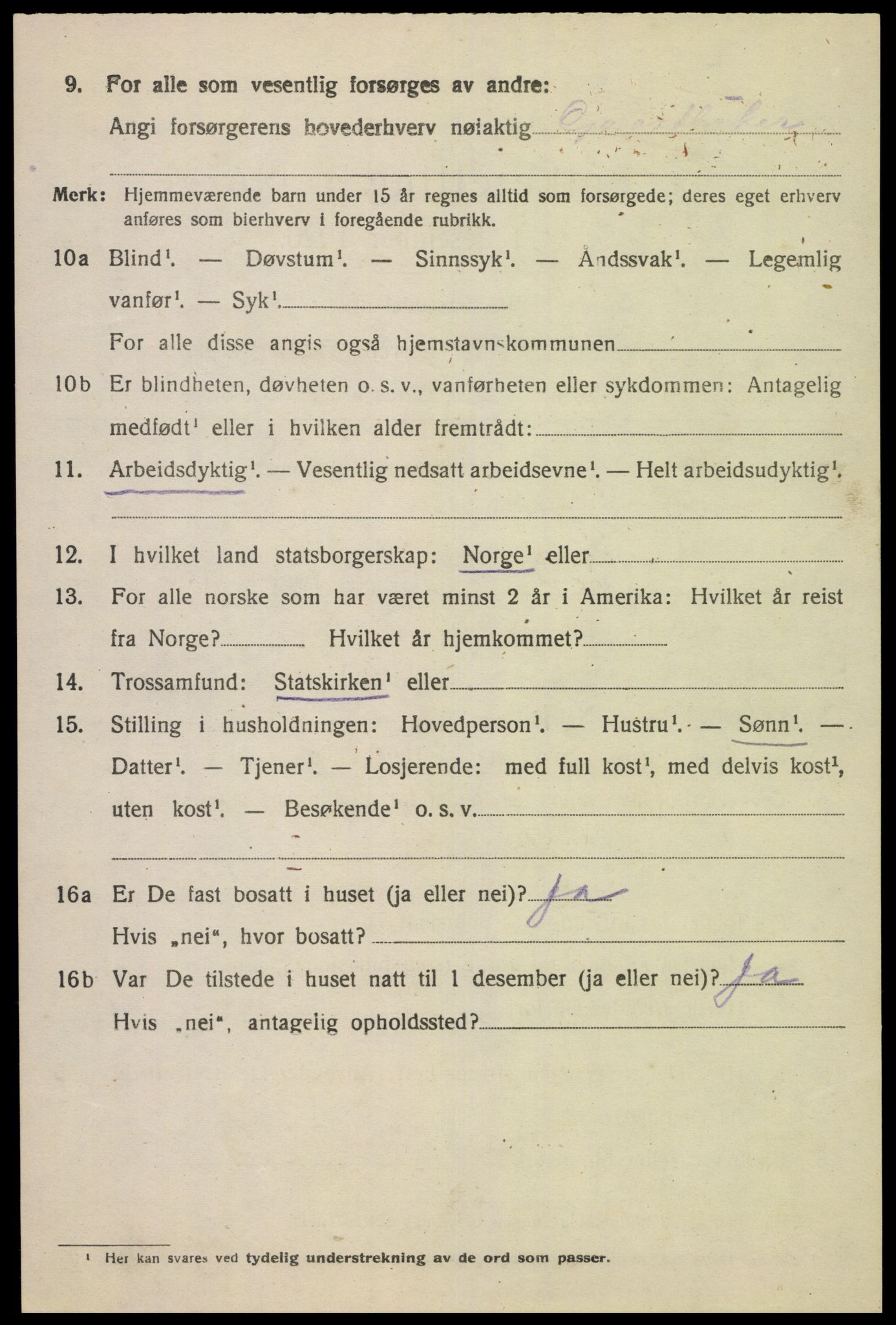 SAK, 1920 census for Fjotland, 1920, p. 1827
