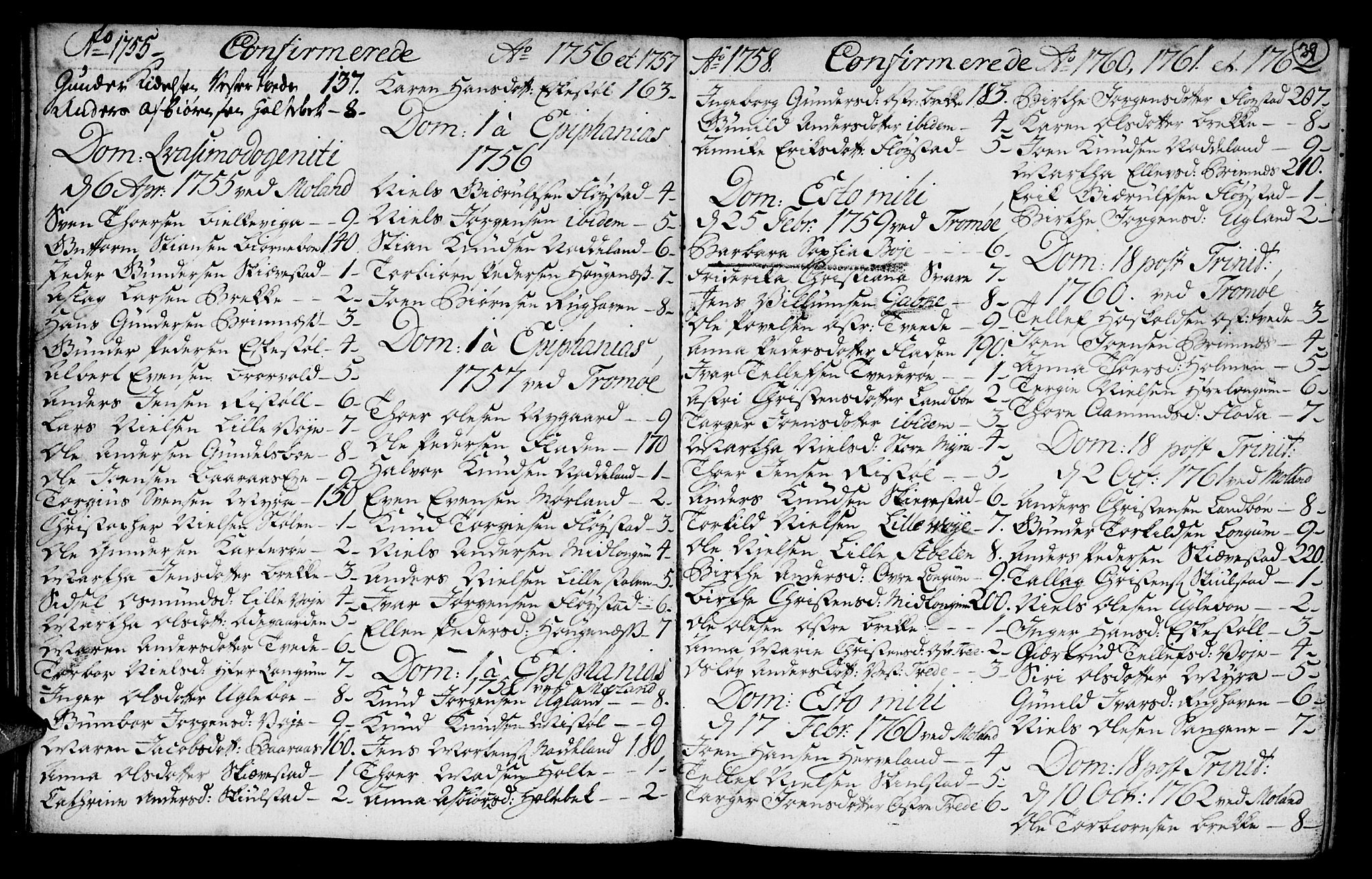 Austre Moland sokneprestkontor, SAK/1111-0001/F/Fa/Faa/L0001: Parish register (official) no. A 1, 1747-1764, p. 39