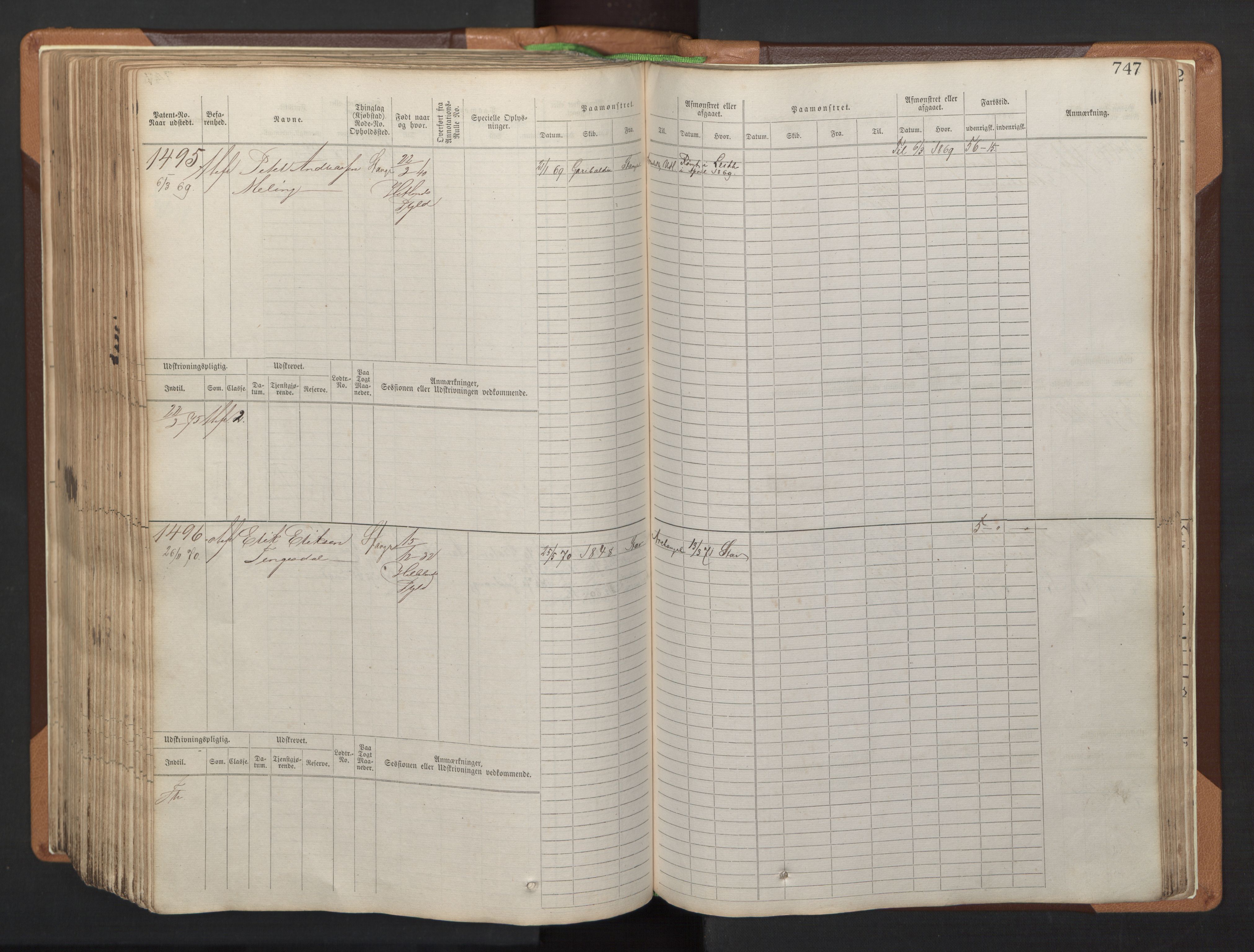 Stavanger sjømannskontor, AV/SAST-A-102006/F/Fb/Fbb/L0005: Sjøfartshovedrulle, patentnr. 793-1606 (del 2), 1869-1880, p. 359