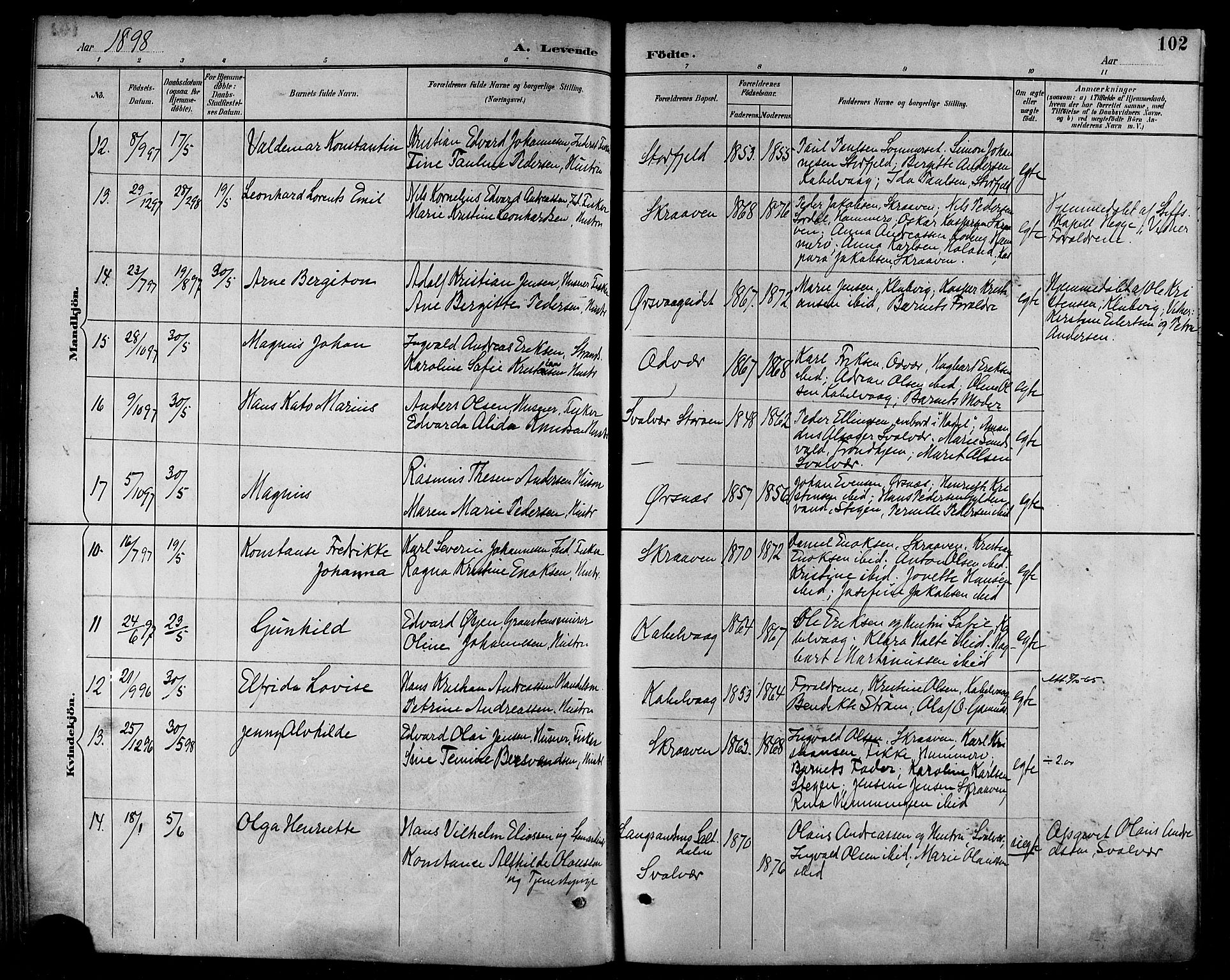 Ministerialprotokoller, klokkerbøker og fødselsregistre - Nordland, AV/SAT-A-1459/874/L1060: Parish register (official) no. 874A04, 1890-1899, p. 102