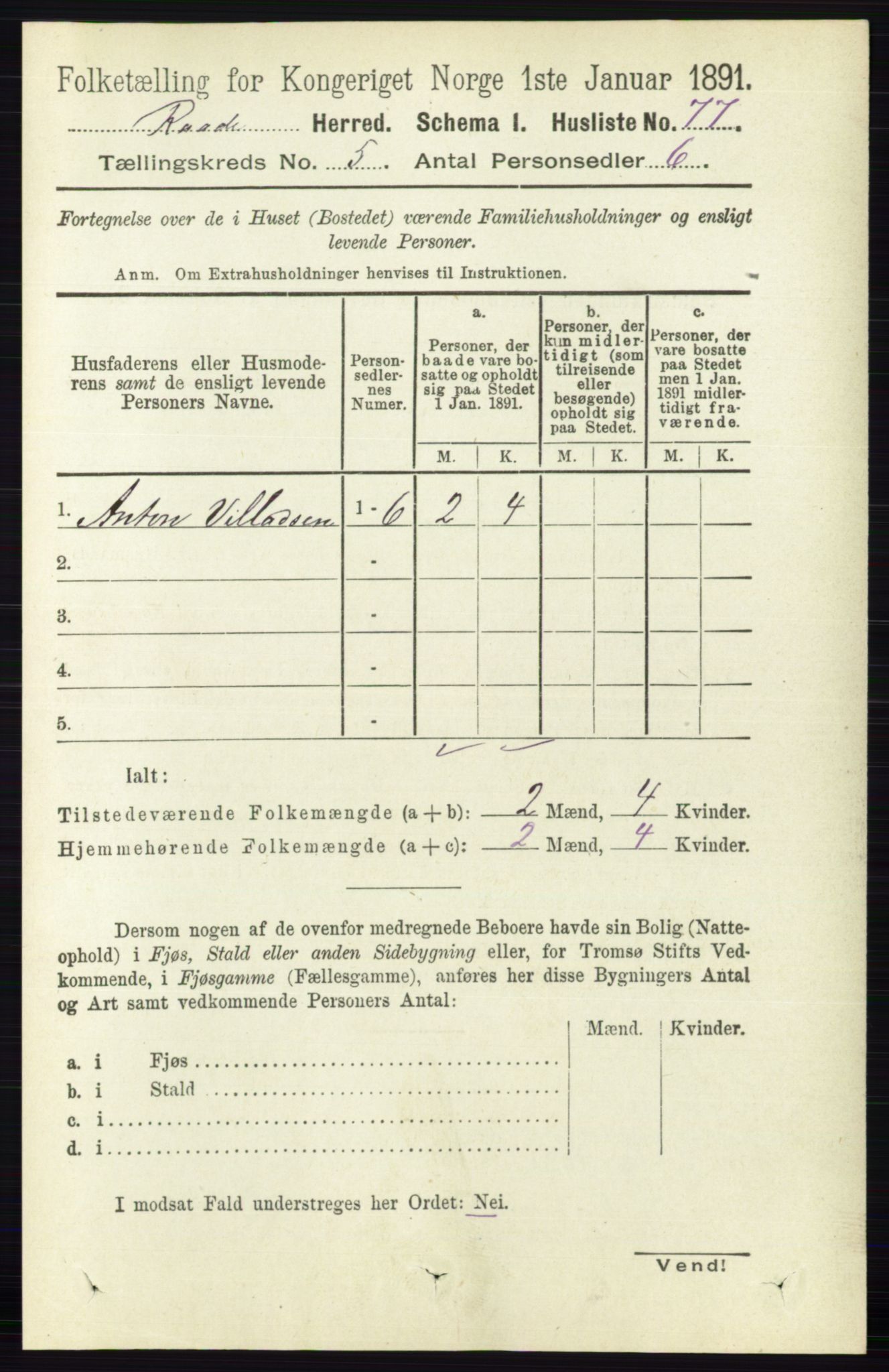 RA, 1891 census for 0135 Råde, 1891, p. 2591