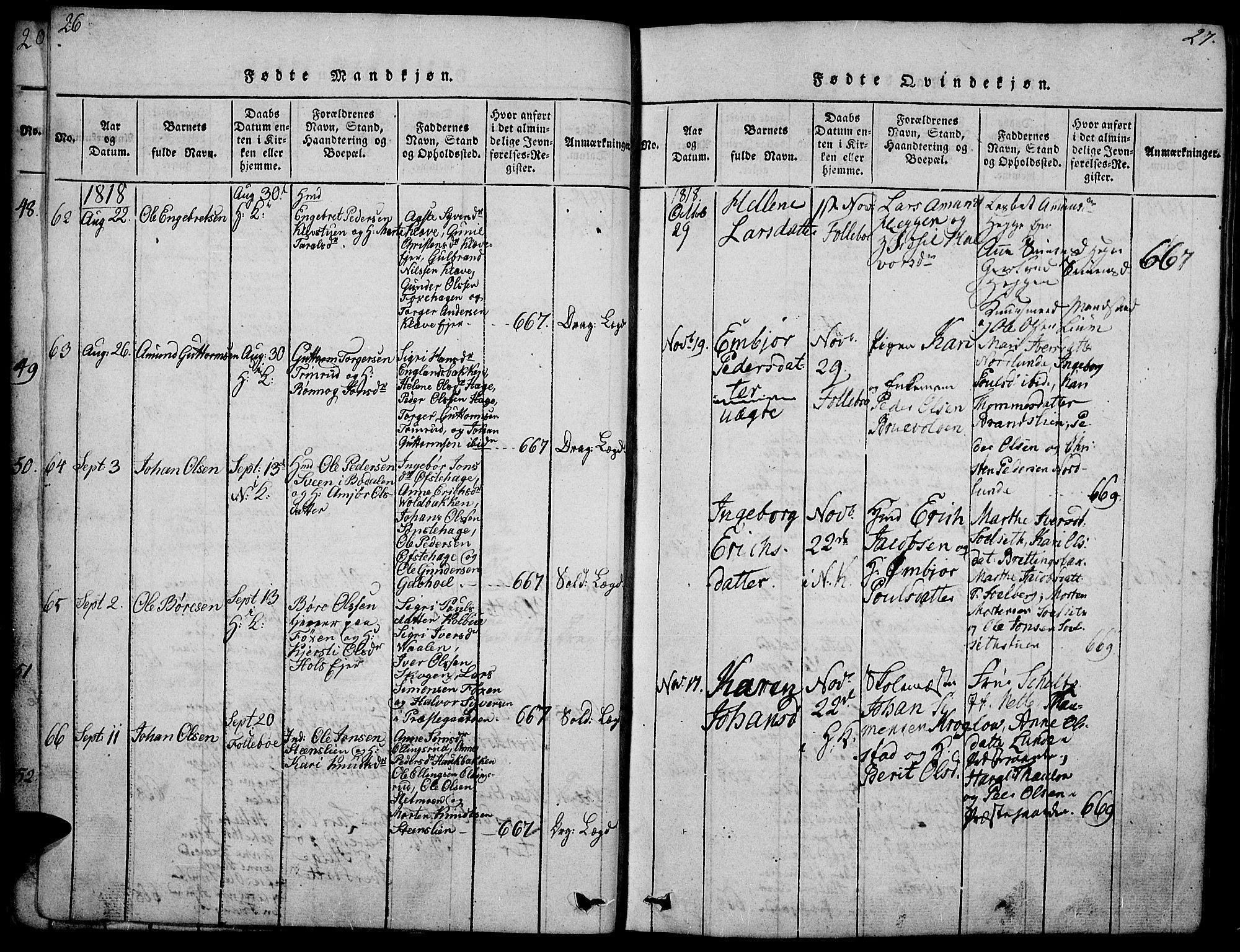 Gausdal prestekontor, SAH/PREST-090/H/Ha/Haa/L0005: Parish register (official) no. 5, 1817-1829, p. 26-27