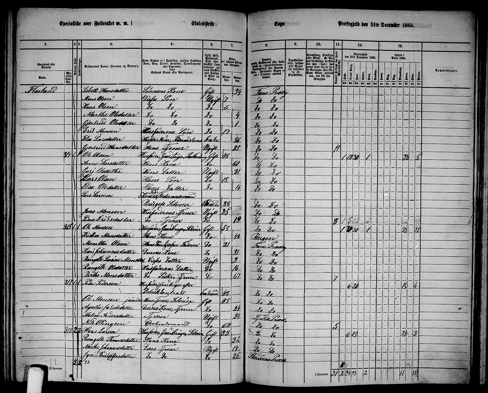 RA, 1865 census for Fana, 1865, p. 139