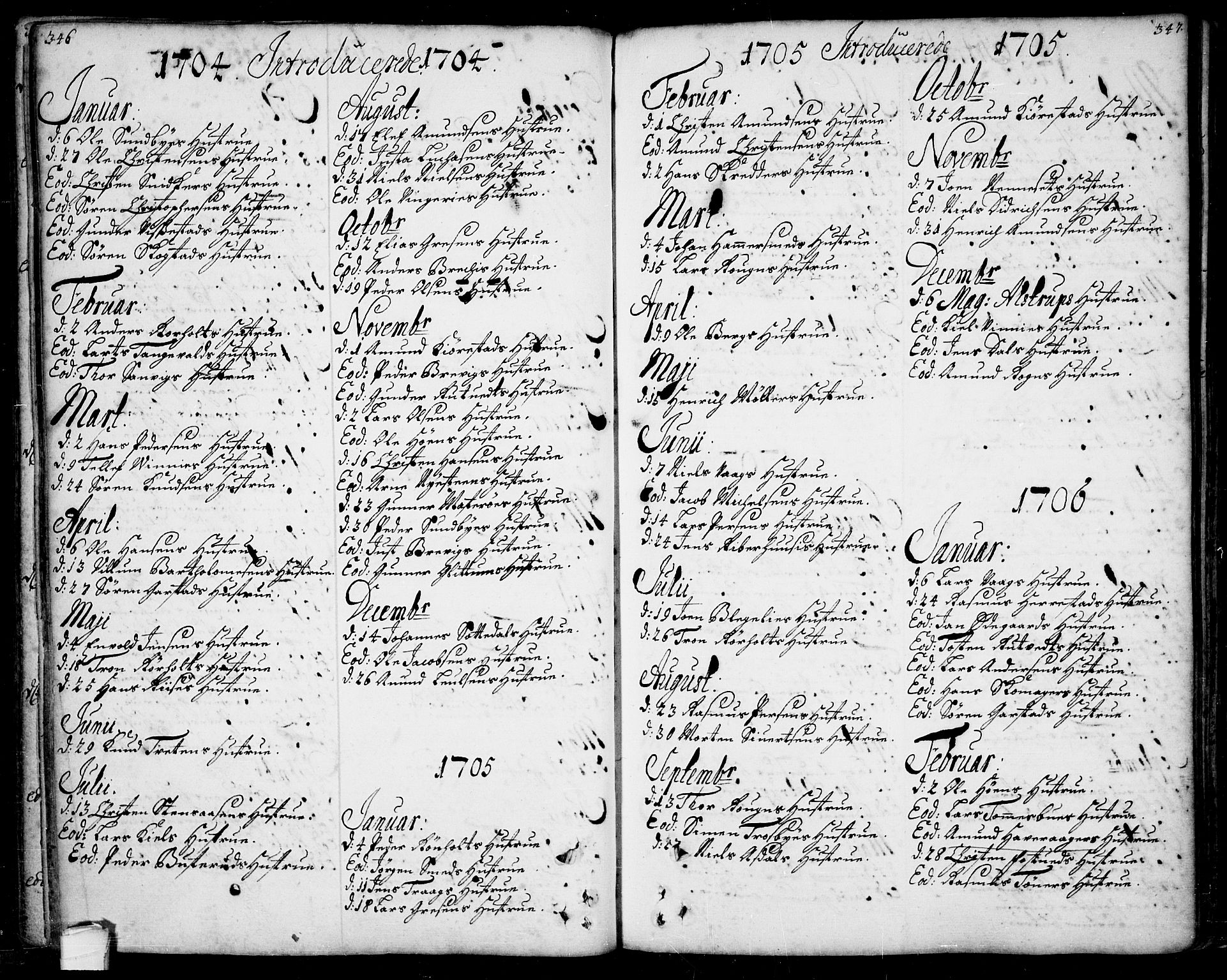 Bamble kirkebøker, SAKO/A-253/F/Fa/L0001: Parish register (official) no. I 1, 1702-1774, p. 346-347