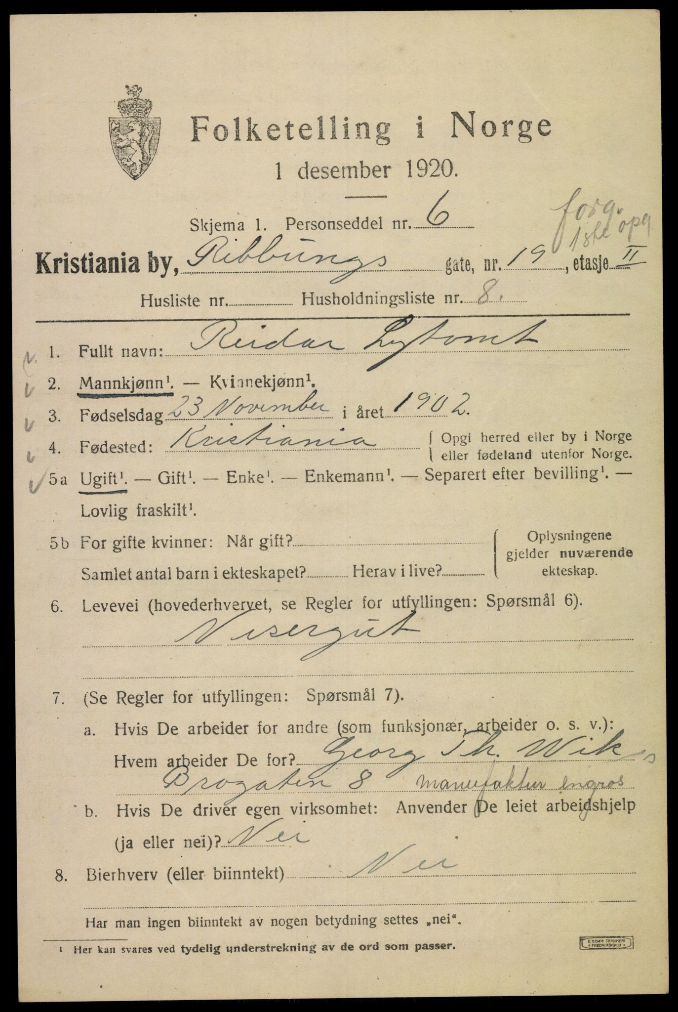 SAO, 1920 census for Kristiania, 1920, p. 462395