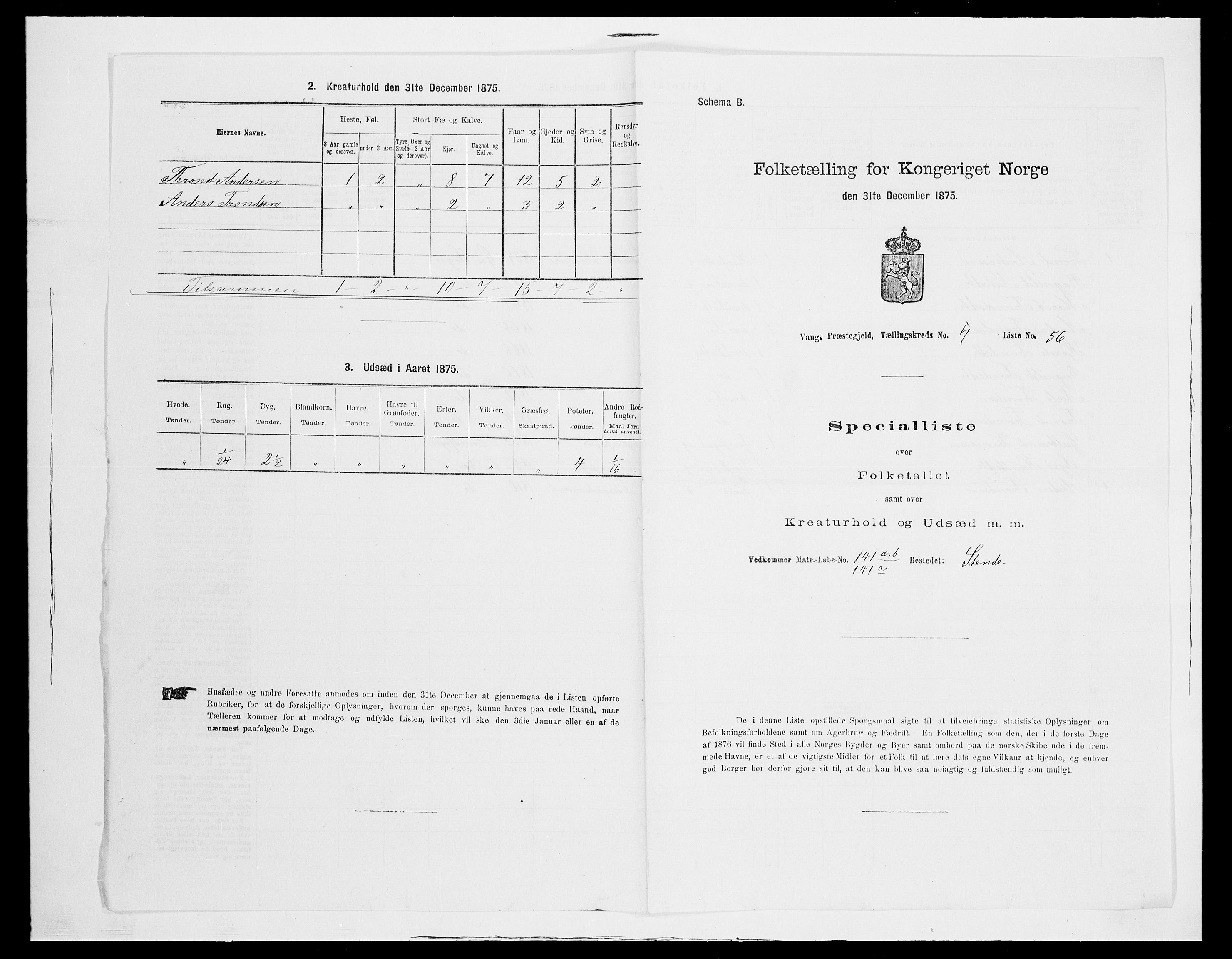 SAH, 1875 census for 0545P Vang, 1875, p. 550