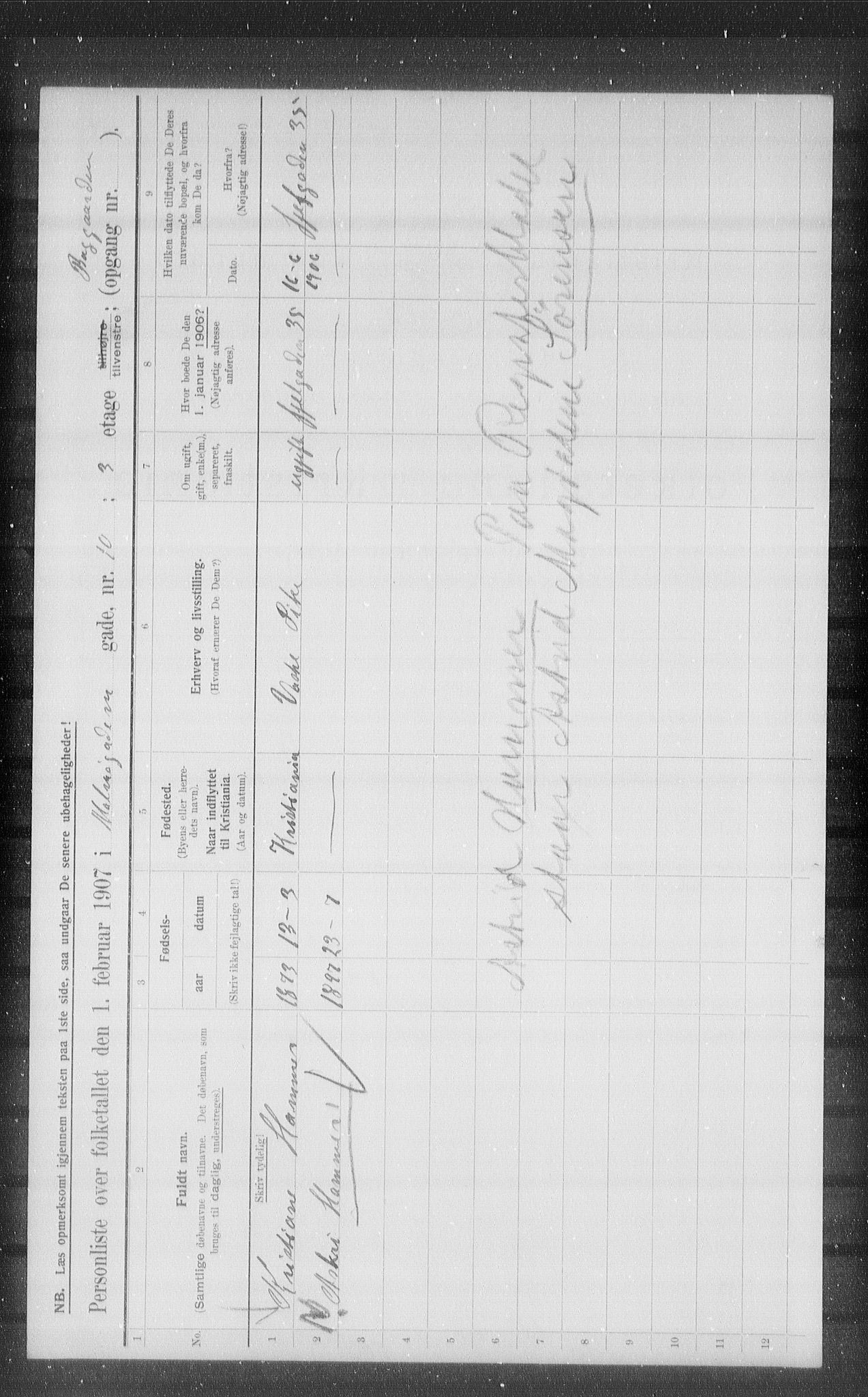 OBA, Municipal Census 1907 for Kristiania, 1907, p. 30658