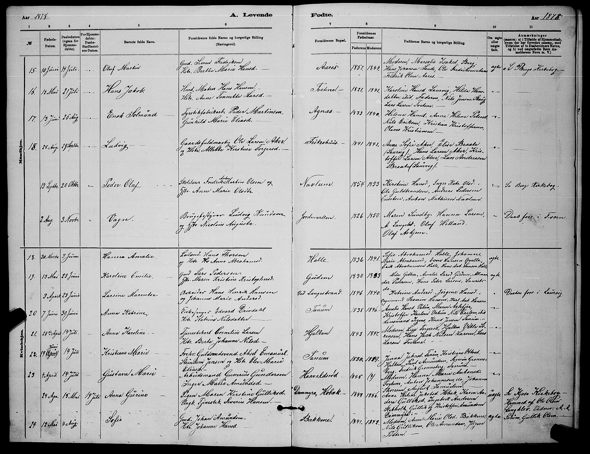 Brunlanes kirkebøker, AV/SAKO-A-342/G/Ga/L0003: Parish register (copy) no. I 3, 1877-1898