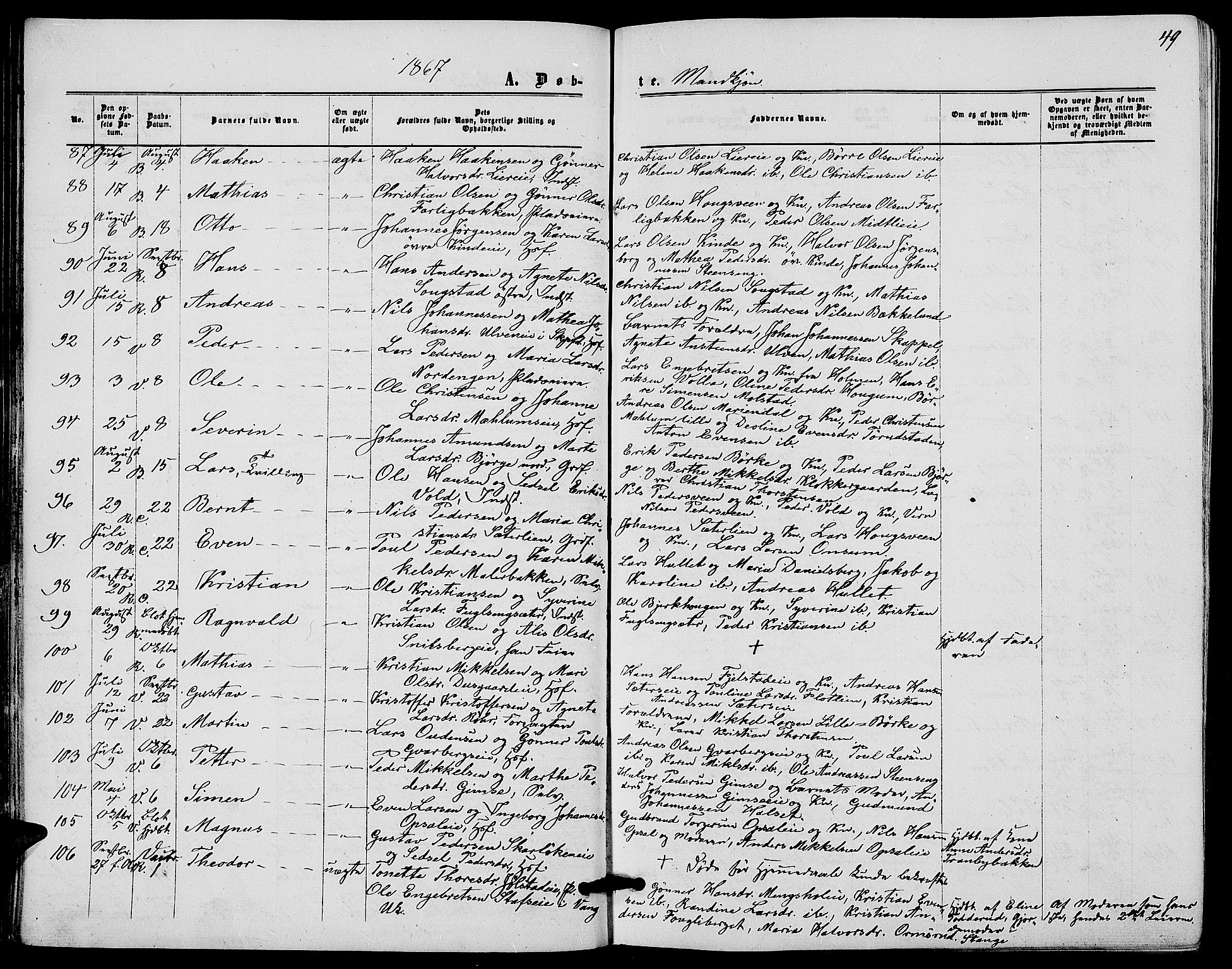 Ringsaker prestekontor, AV/SAH-PREST-014/L/La/L0007: Parish register (copy) no. 7, 1861-1869, p. 49