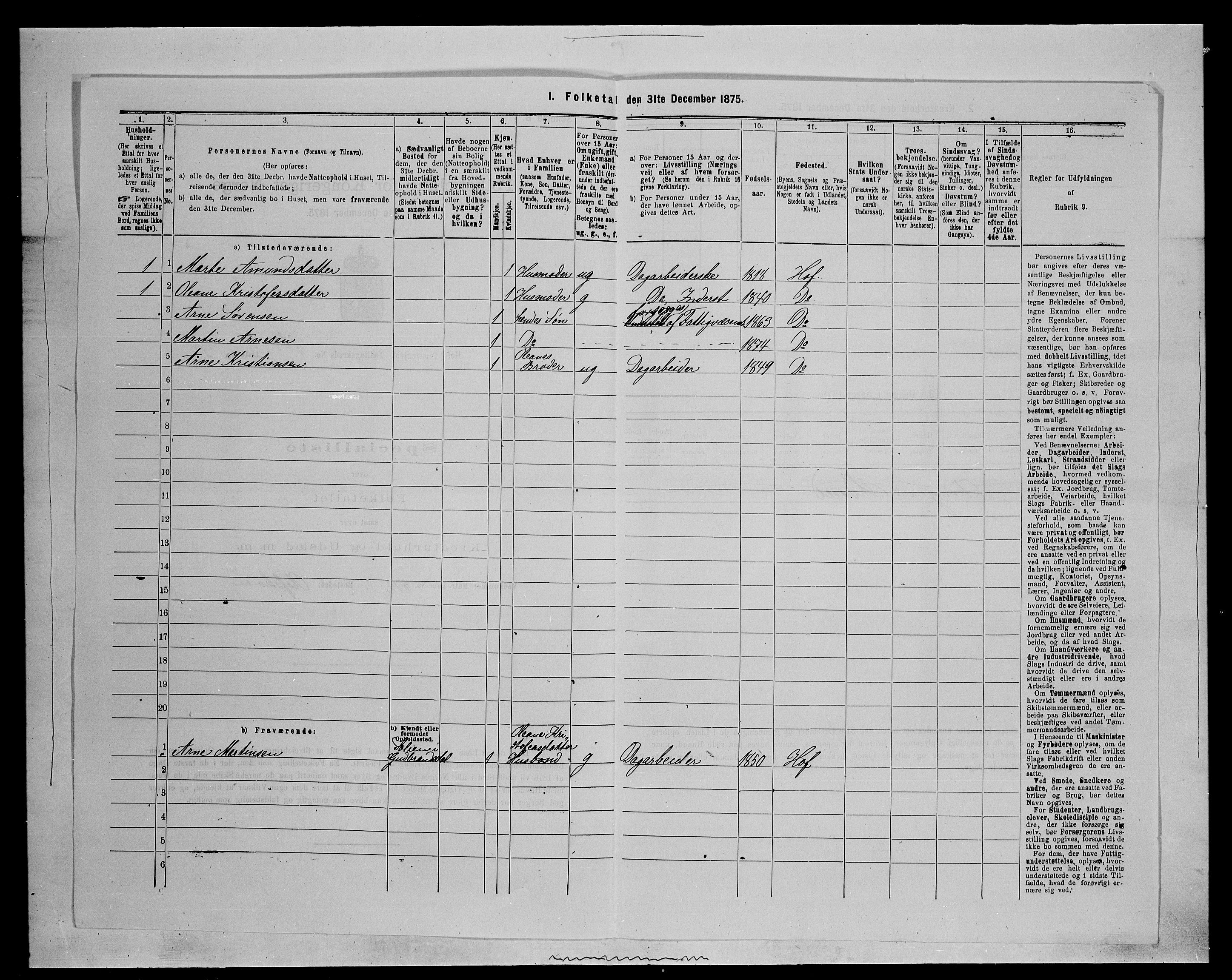 SAH, 1875 census for 0424P Hof, 1875, p. 186